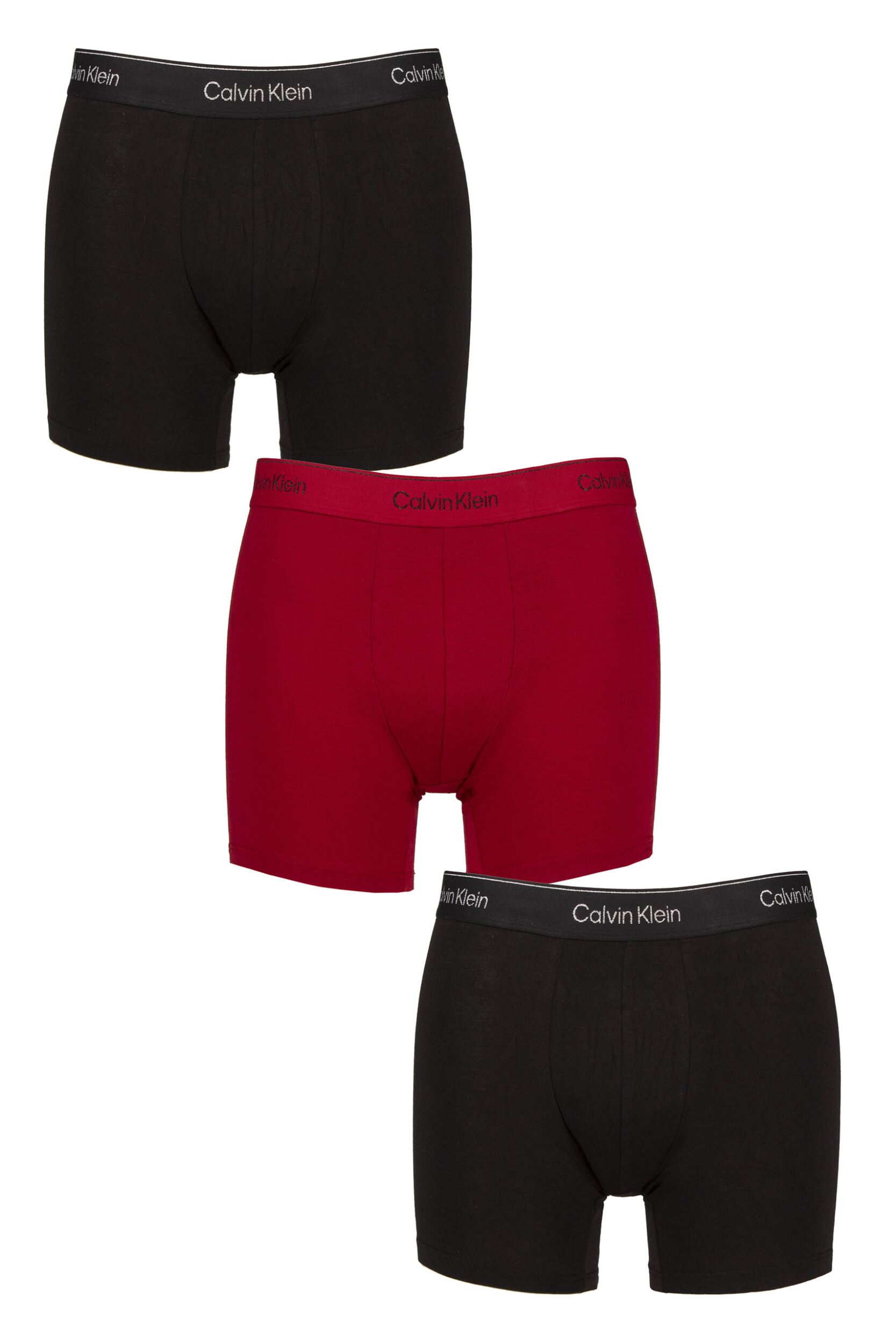 Mens 3 Pack Calvin Klein Extra Soft Cotton Stretch Boxer Briefs Black / Red S