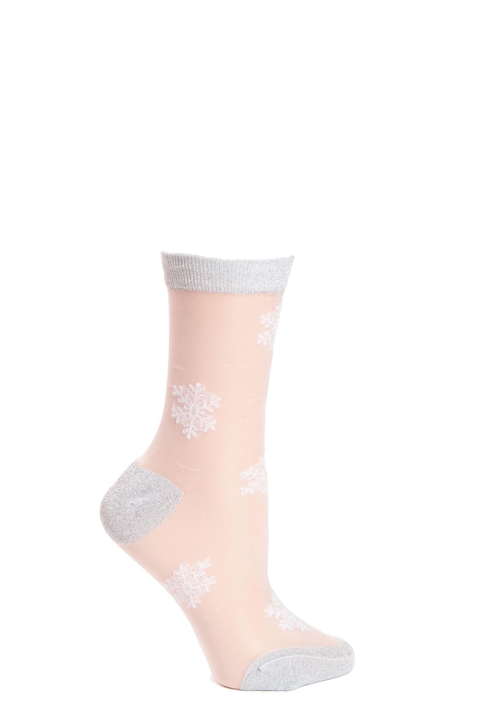 Image of Ladies 1 Pair SockShop Talk Becky Talk Sheer Snowflake Ankle Socks with Lurex Heel and Toe