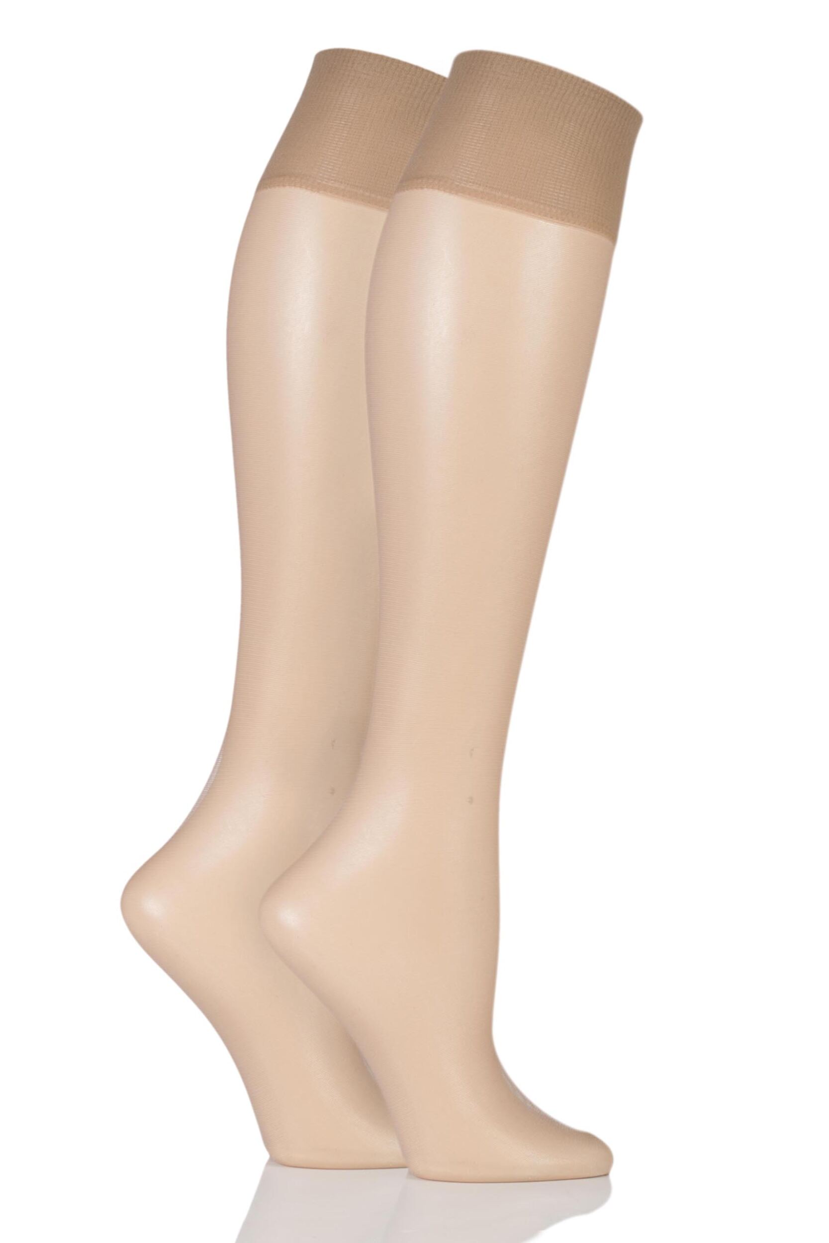 Image of Ladies 2 Pair Pretty Polly Naturals 8 Denier Knee Highs