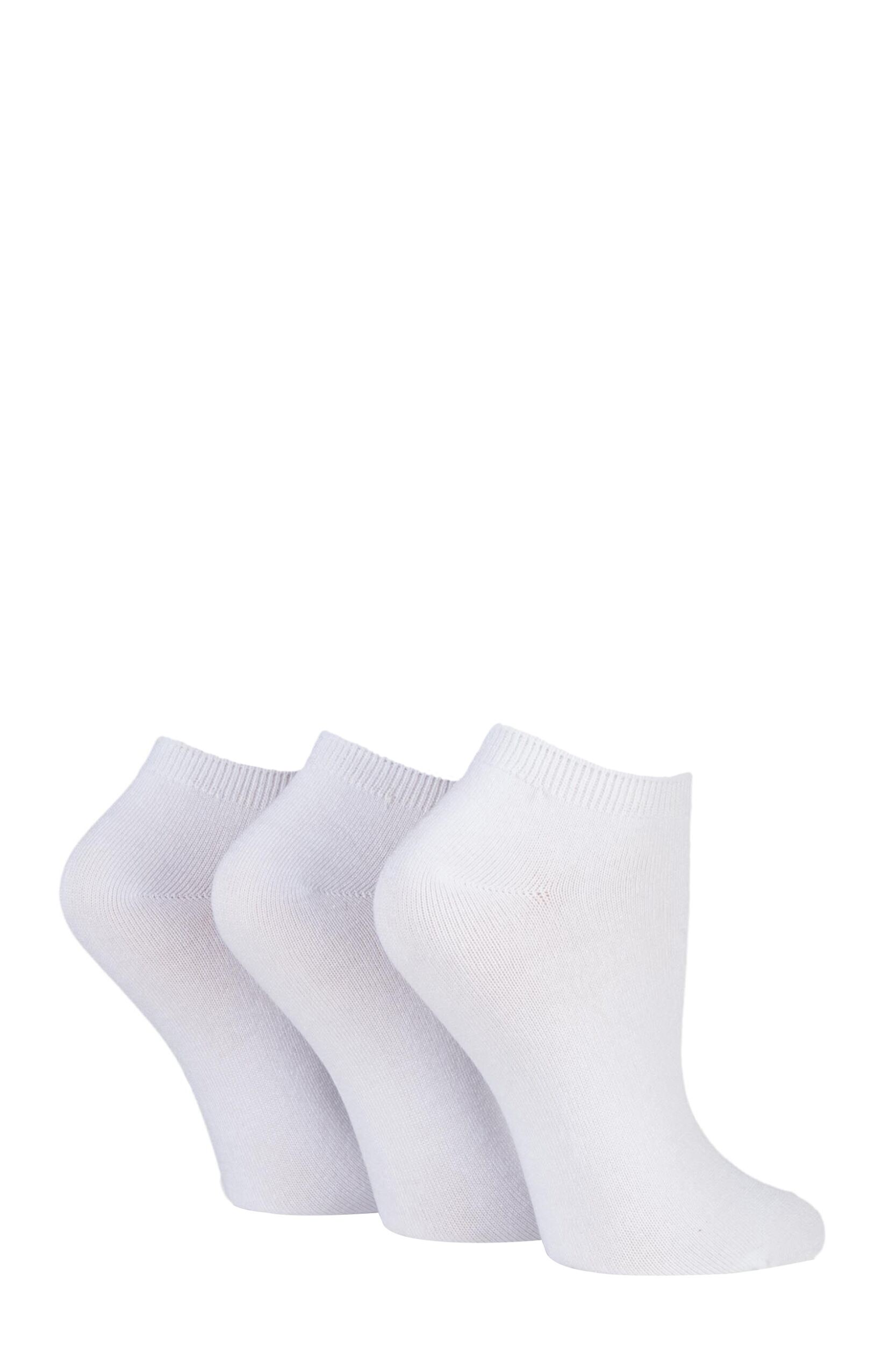 3 Pair White Bamboo Trainer Socks with Smooth Toe Seams Ladies 4-8 Ladies - SOCKSHOP