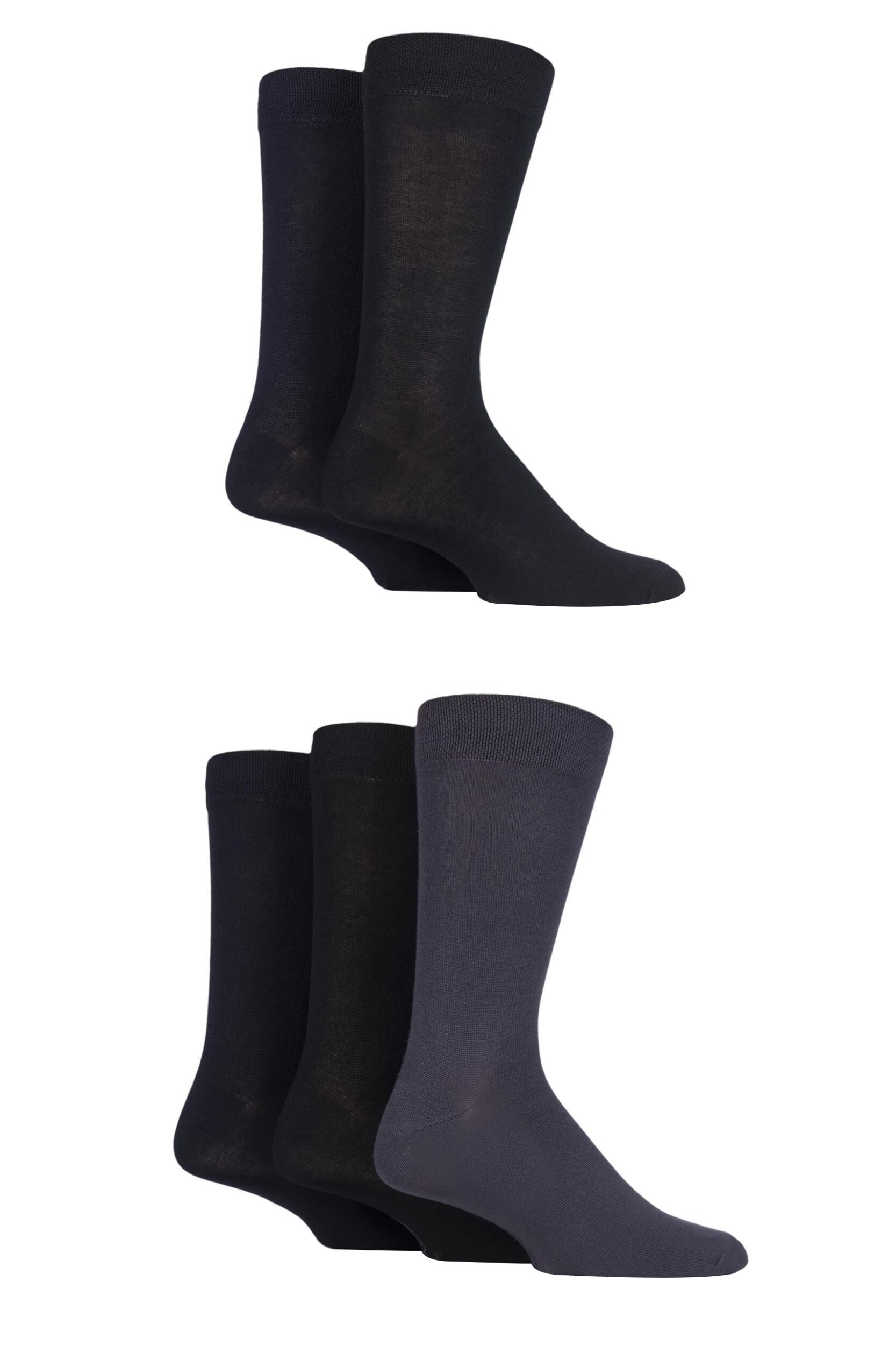 5 Pair Black / Navy / Grey Plain Bamboo Socks Men's 7-11 Mens - SOCKSHOP