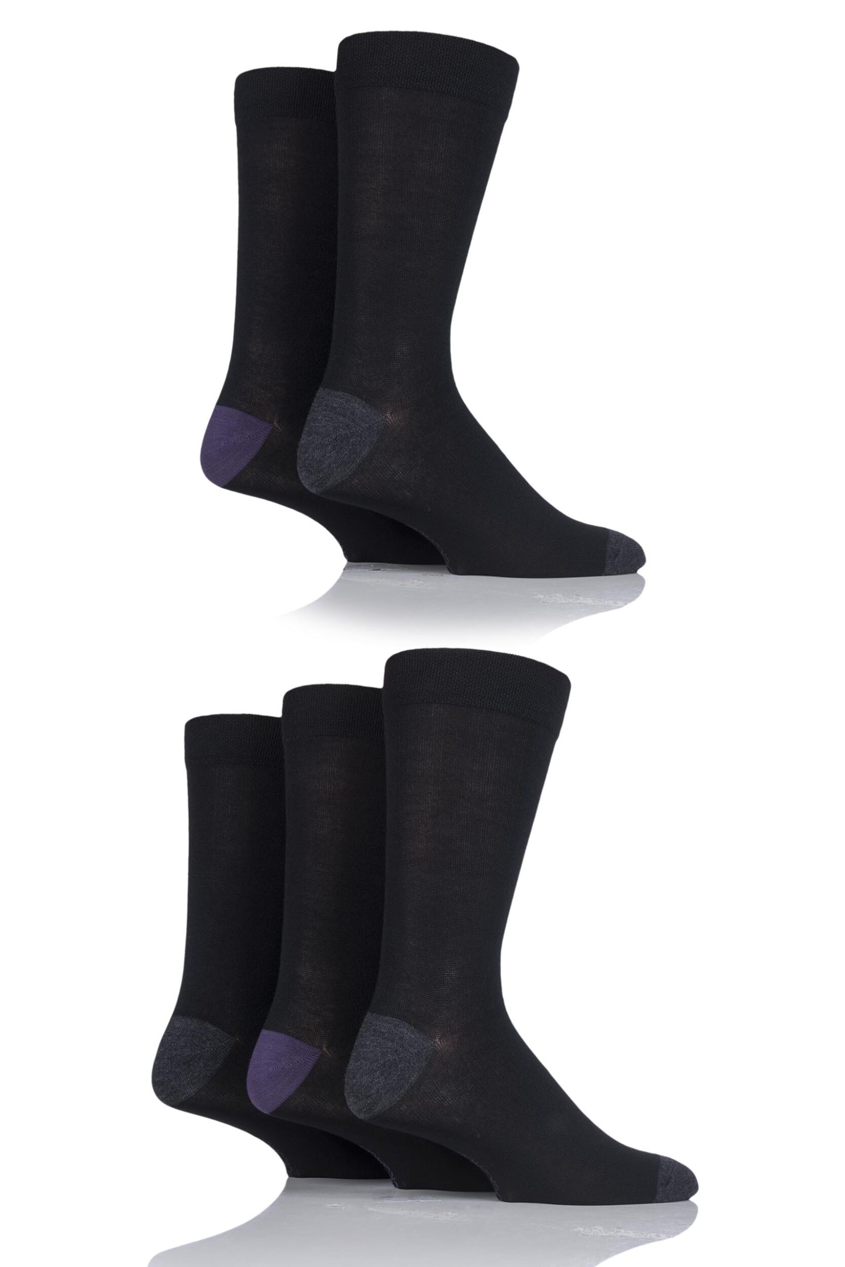 5 Pair Black Contrast Heel and Toe Bamboo Socks Men's 7-11 Mens - SOCKSHOP