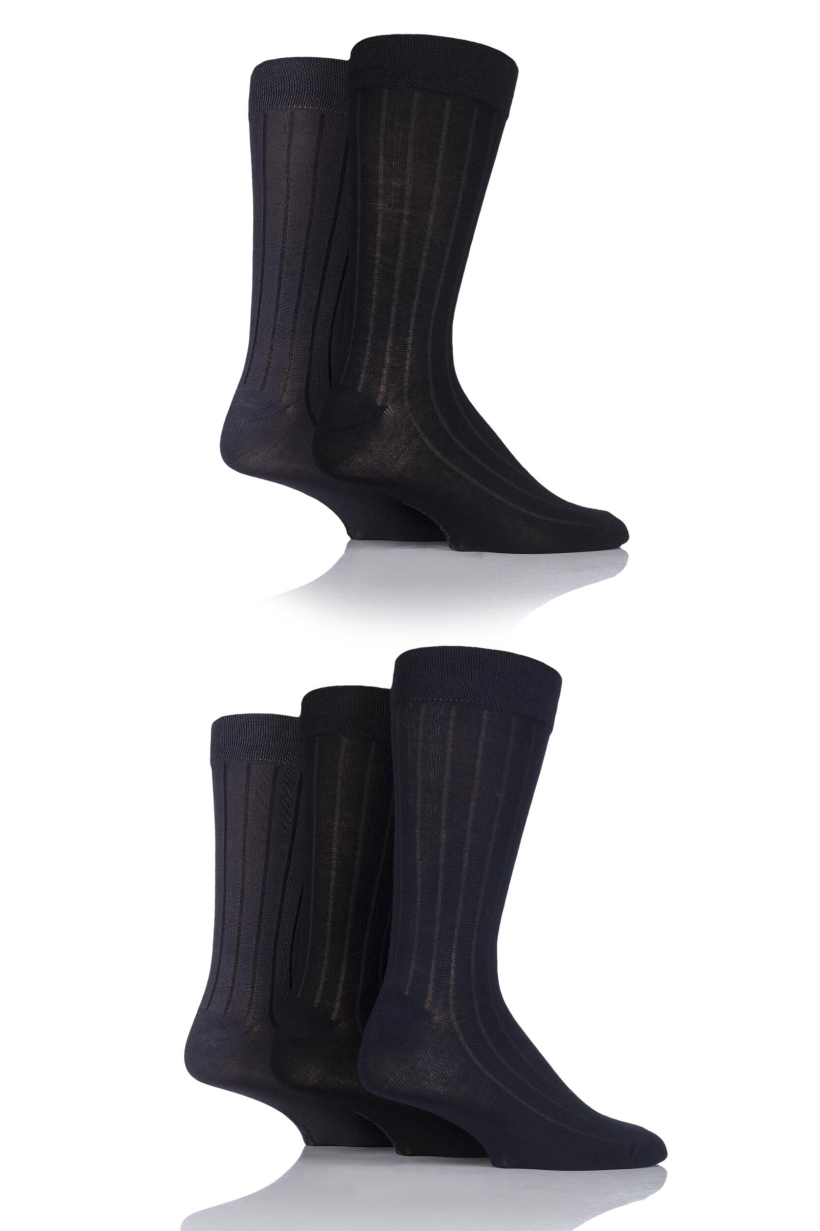 5 Pair Black / Navy / Grey Bamboo Ribbed Socks Men's 7-11 Mens - SOCKSHOP