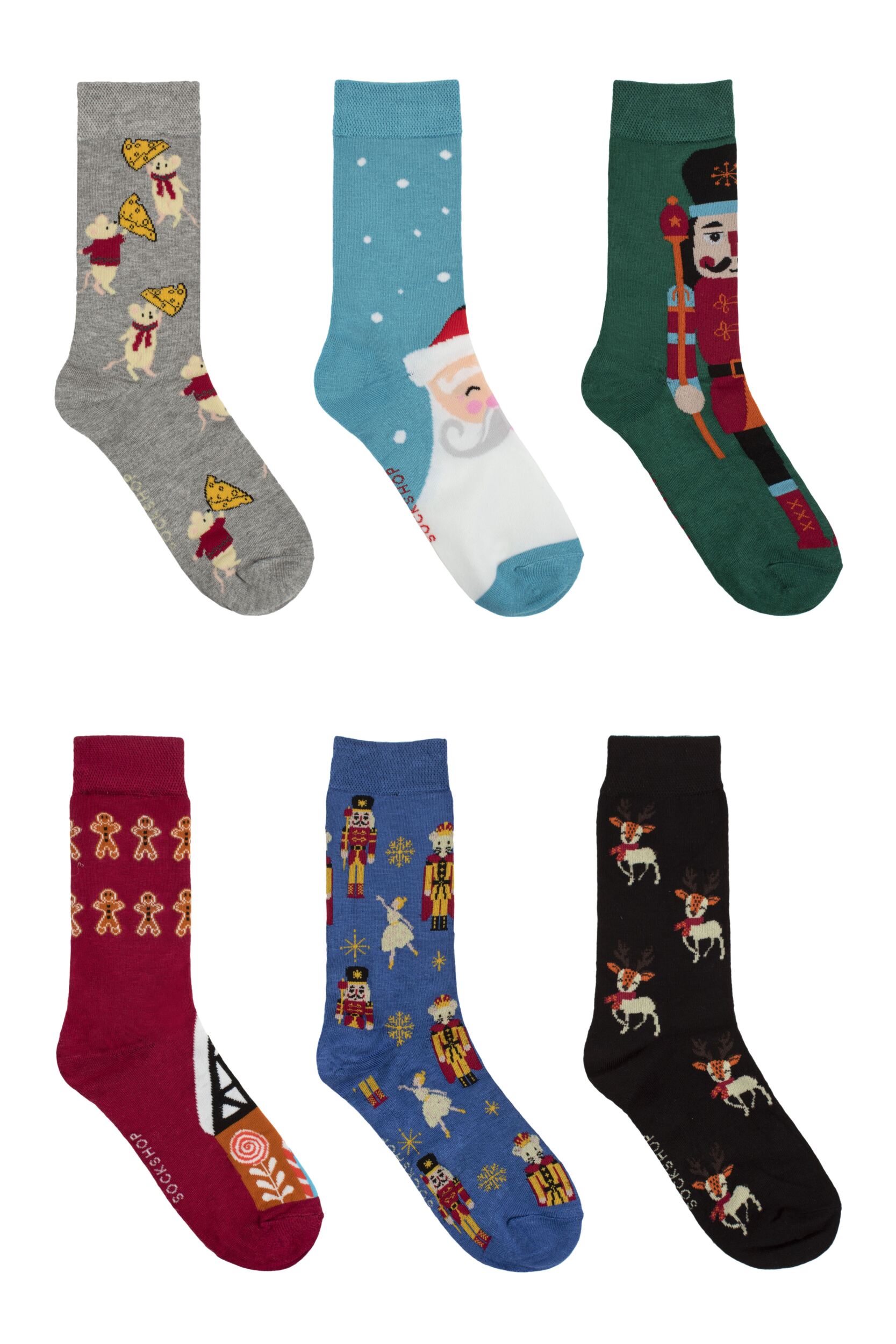 Mens and Women's 6 Pair SOCKSHOP Christmas Cracker Gift Boxed Bamboo Socks Multi One Size