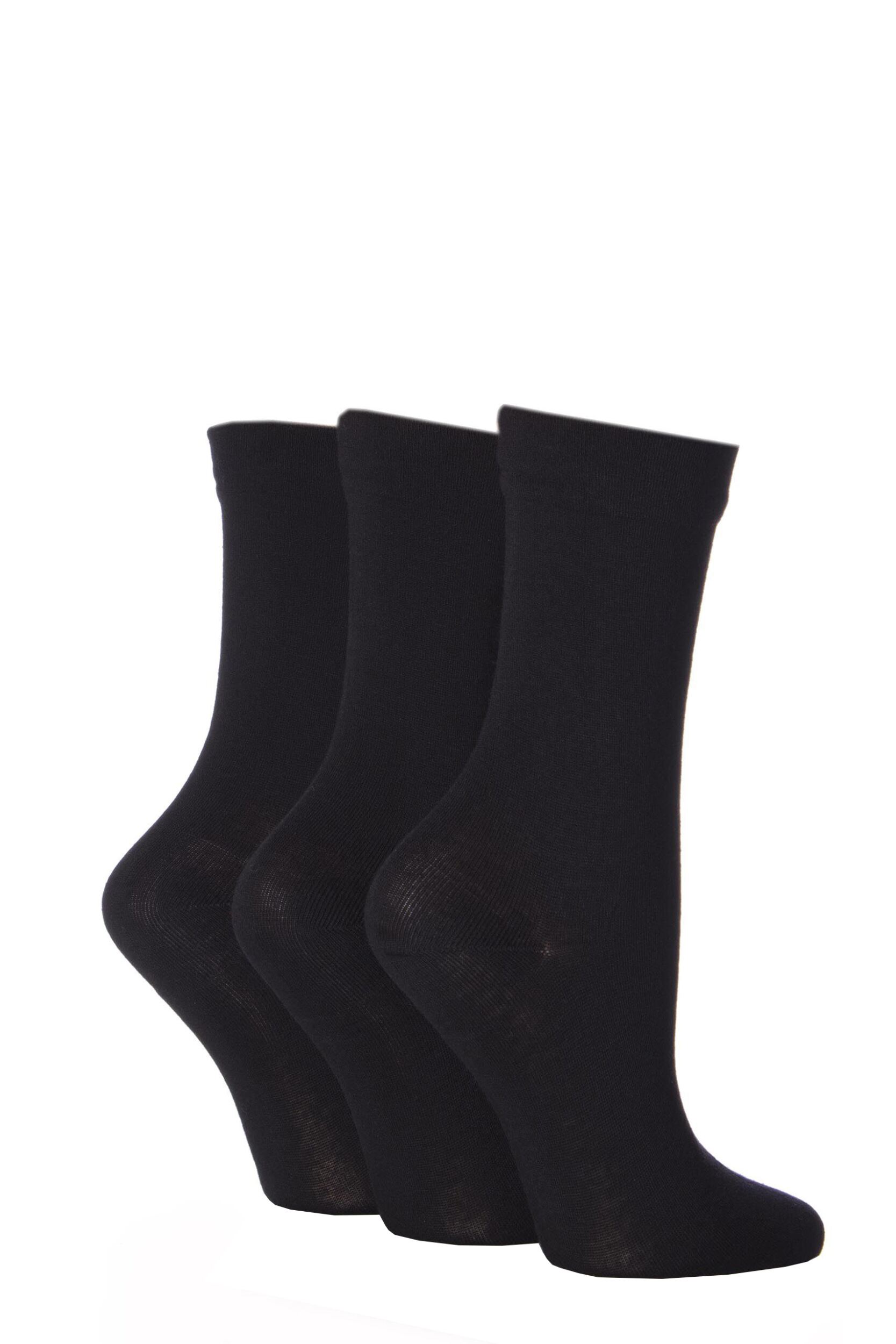 3 Pair Black Gentle Bamboo Socks with Smooth Toe Seams in Plains and Stripes Ladies 4-8 Ladies - SOCKSHOP