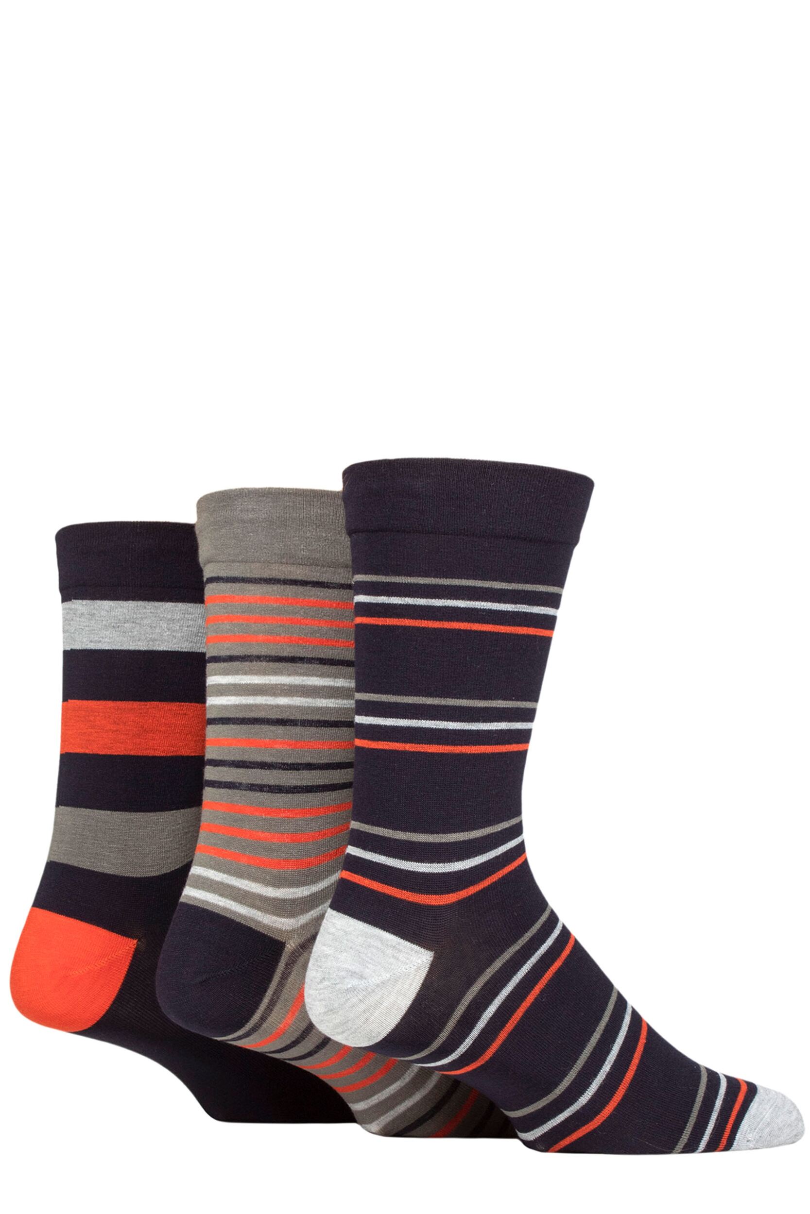 Mens 3 Pair SOCKSHOP Comfort Cuff Gentle Bamboo Striped Socks with Smooth Toe Seams Navy / Moss 7-11 Mens