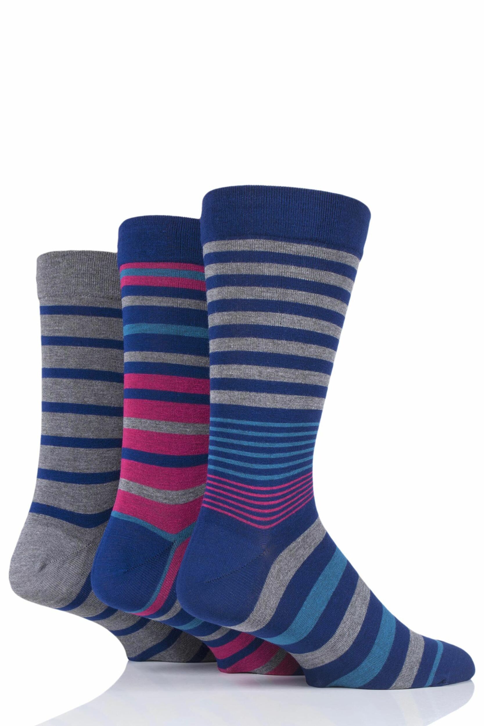 3 Pair Members Only Comfort Cuff Gentle Bamboo Striped and Plain Socks with Smooth Toe Seams Men's 12-14 Mens - SOCKSHOP