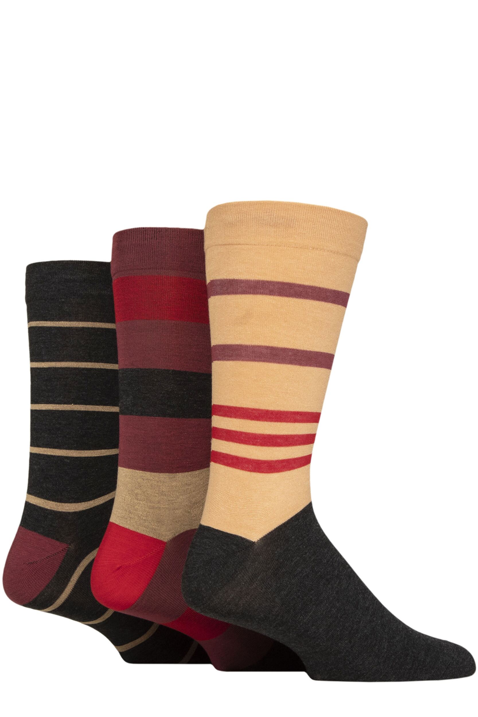 Mens 3 Pair SOCKSHOP Comfort Cuff Gentle Bamboo Striped Socks with Smooth Toe Seams Sesame 7-11 Mens