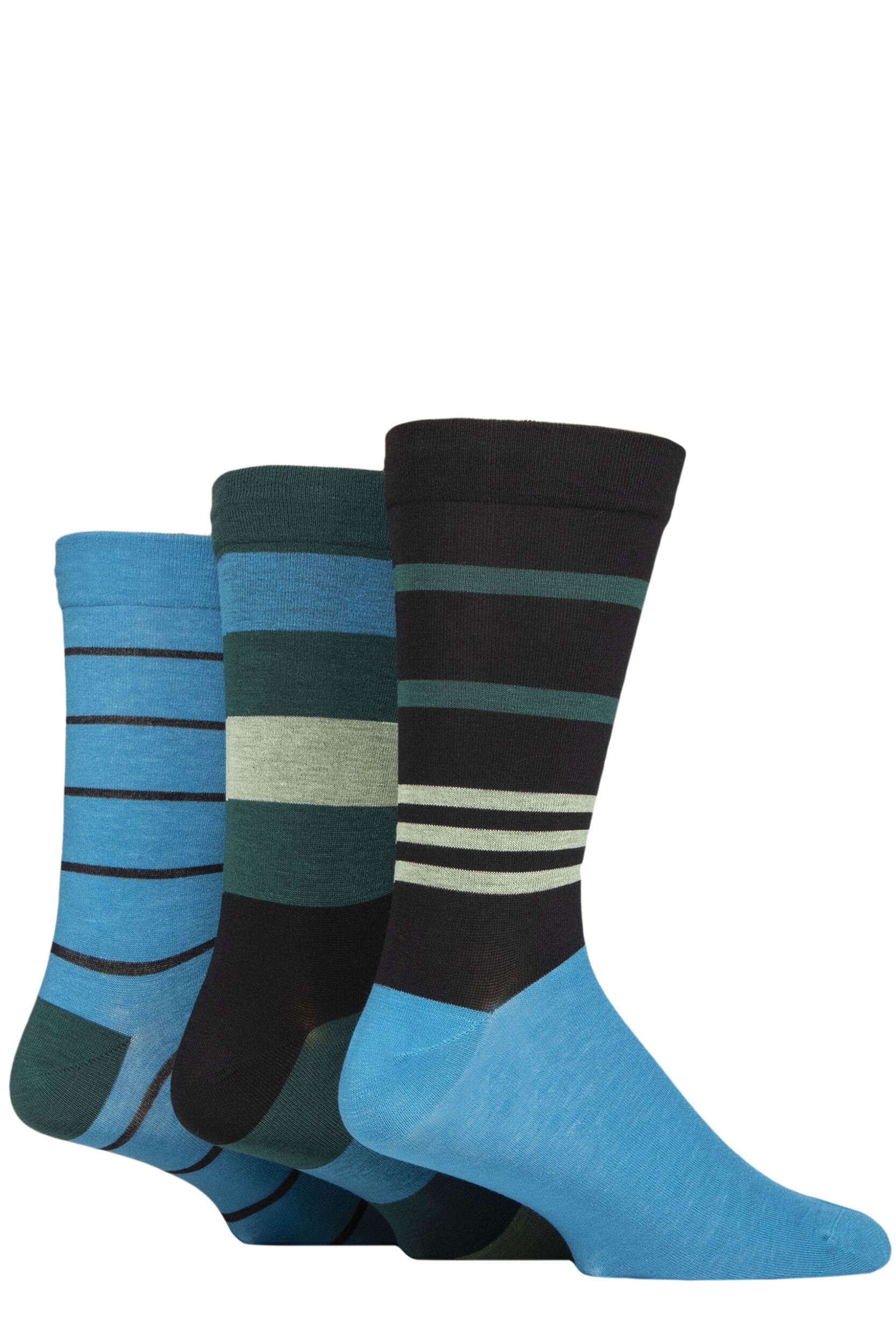 Mens 3 Pair SOCKSHOP Comfort Cuff Gentle Bamboo Striped Socks with Smooth Toe Seams Storm 7-11 Mens