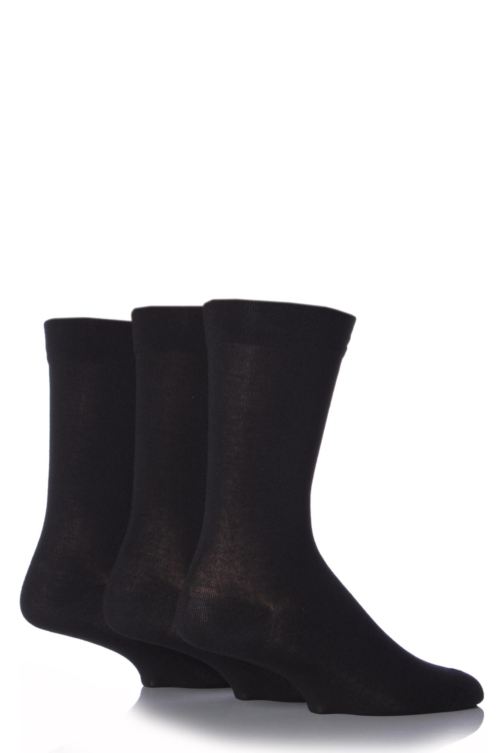 3 Pair Black Comfort Cuff Plain Gentle Bamboo Socks with Smooth Toe Seams Men's 12-14 Mens - SOCKSHOP