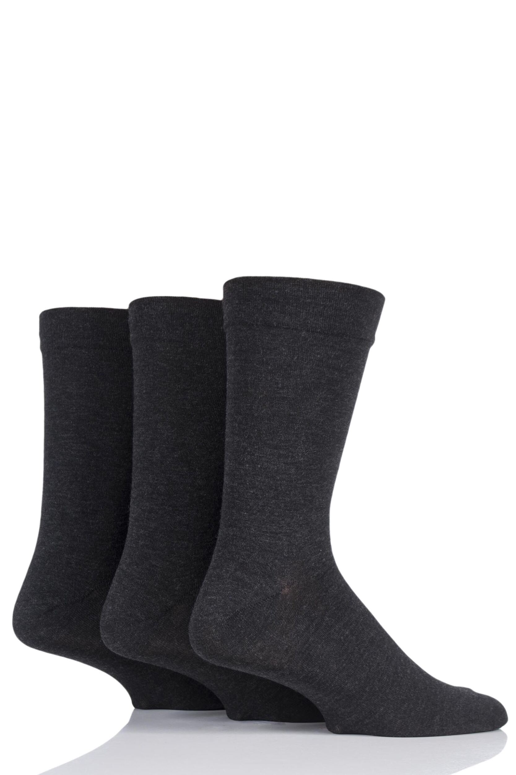 3 Pair Grey Comfort Cuff Plain Gentle Bamboo Socks with Smooth Toe Seams Men's 12-14 Mens - SOCKSHOP