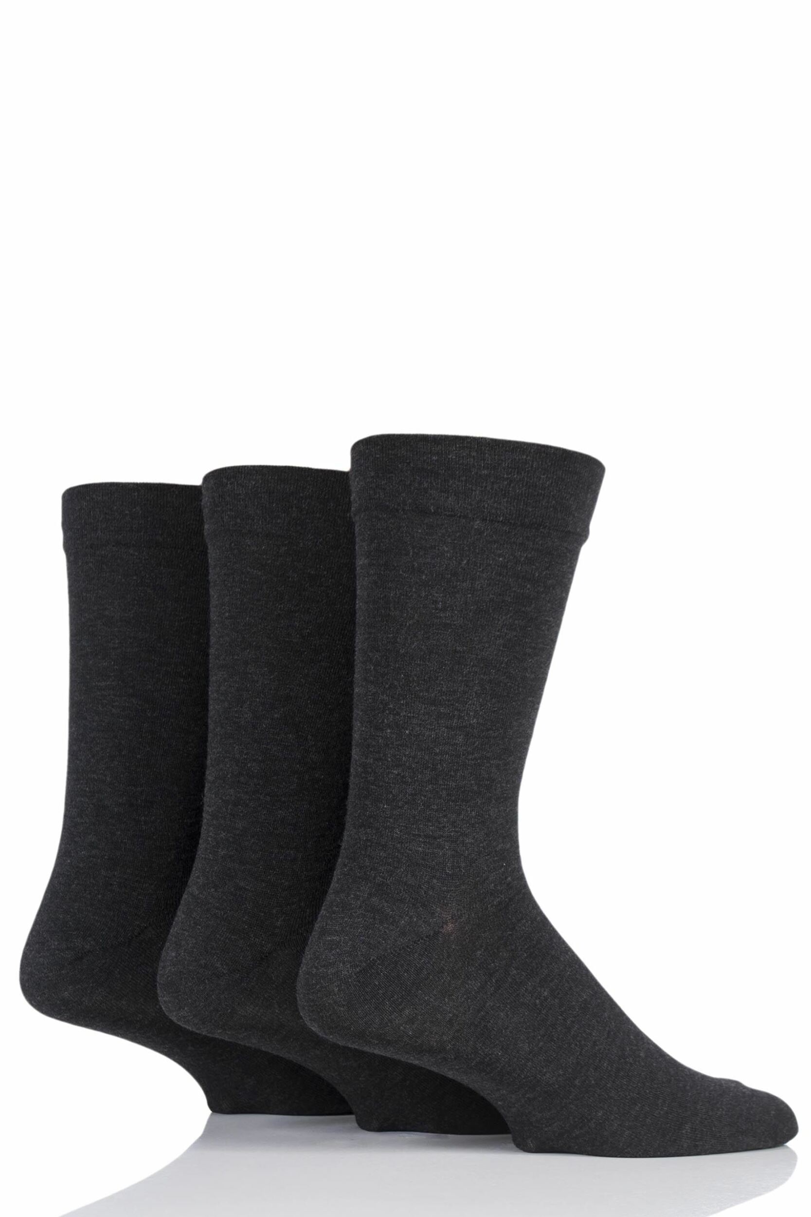 3 Pair Greys Comfort Cuff Plain Gentle Bamboo Socks with Smooth Toe Seams Men's 7-11 Mens - SOCKSHOP