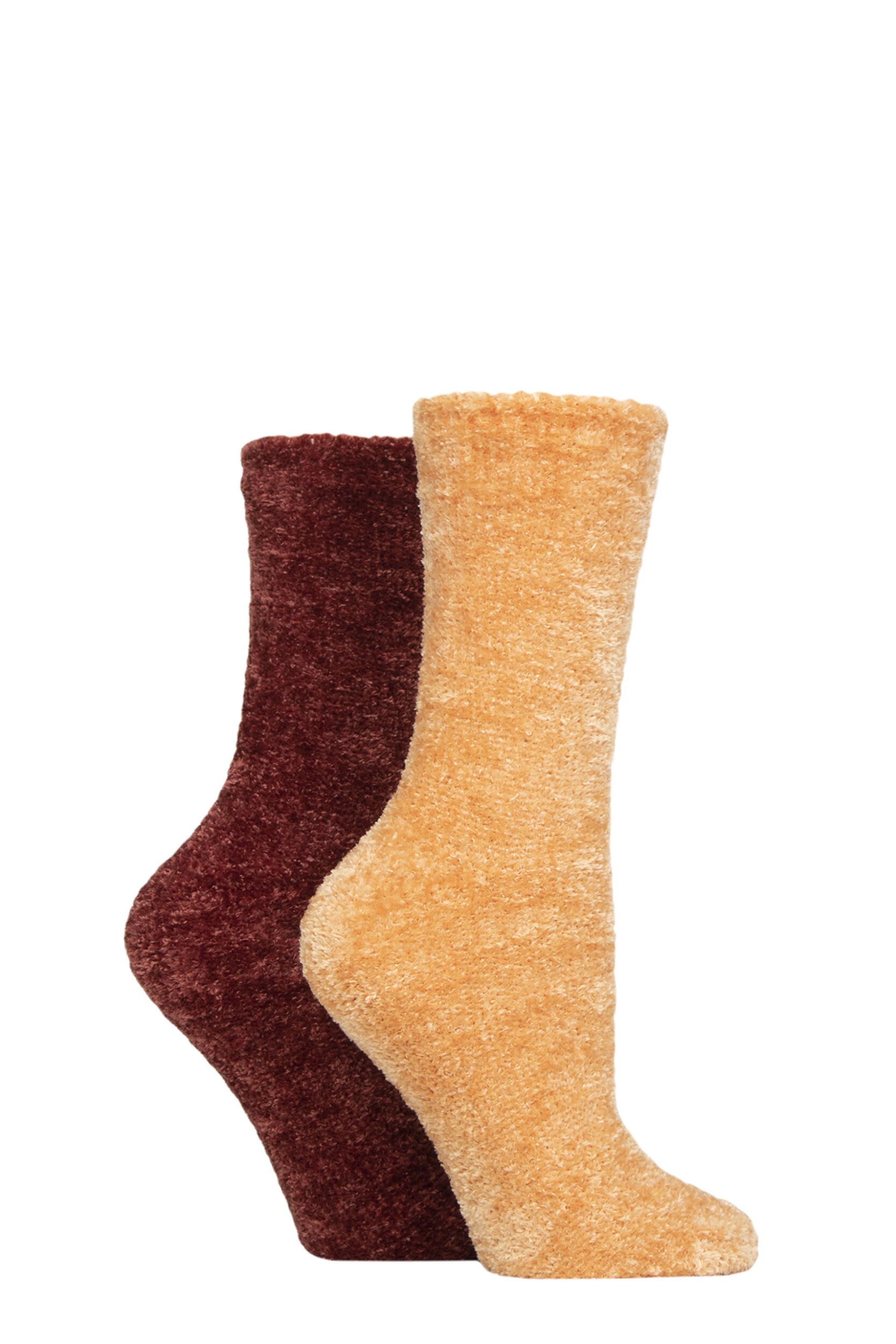 Women's 2 Pair SOCKSHOP Chenille Boot Socks Cinnamon 4-8 Ladies