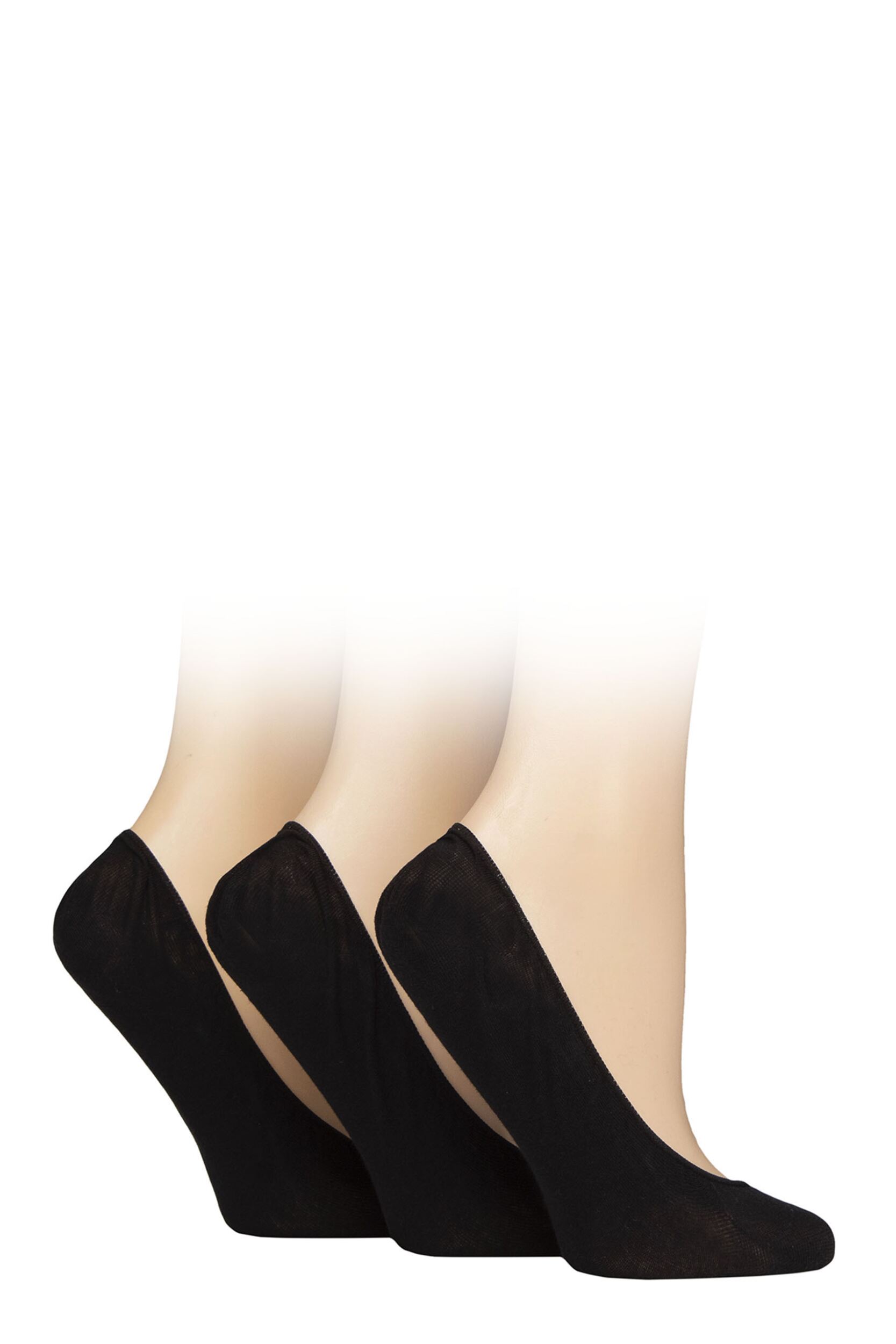 3 Pair Black Cotton Rich Shoeliners Ladies Small/Medium - SOCKSHOP