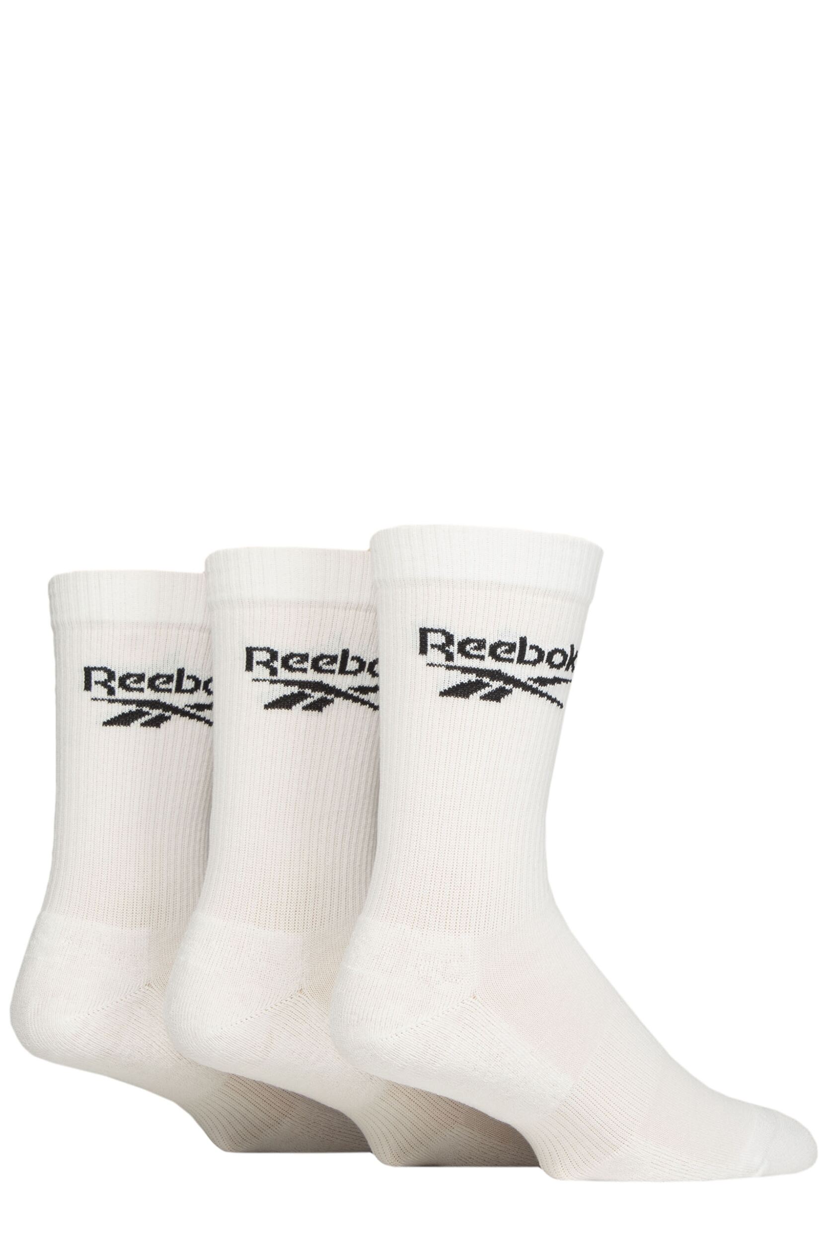 Mens and Women's 3 Pair Reebok Core Ribbed Cotton Crew Socks White 2.5-3.5 UK