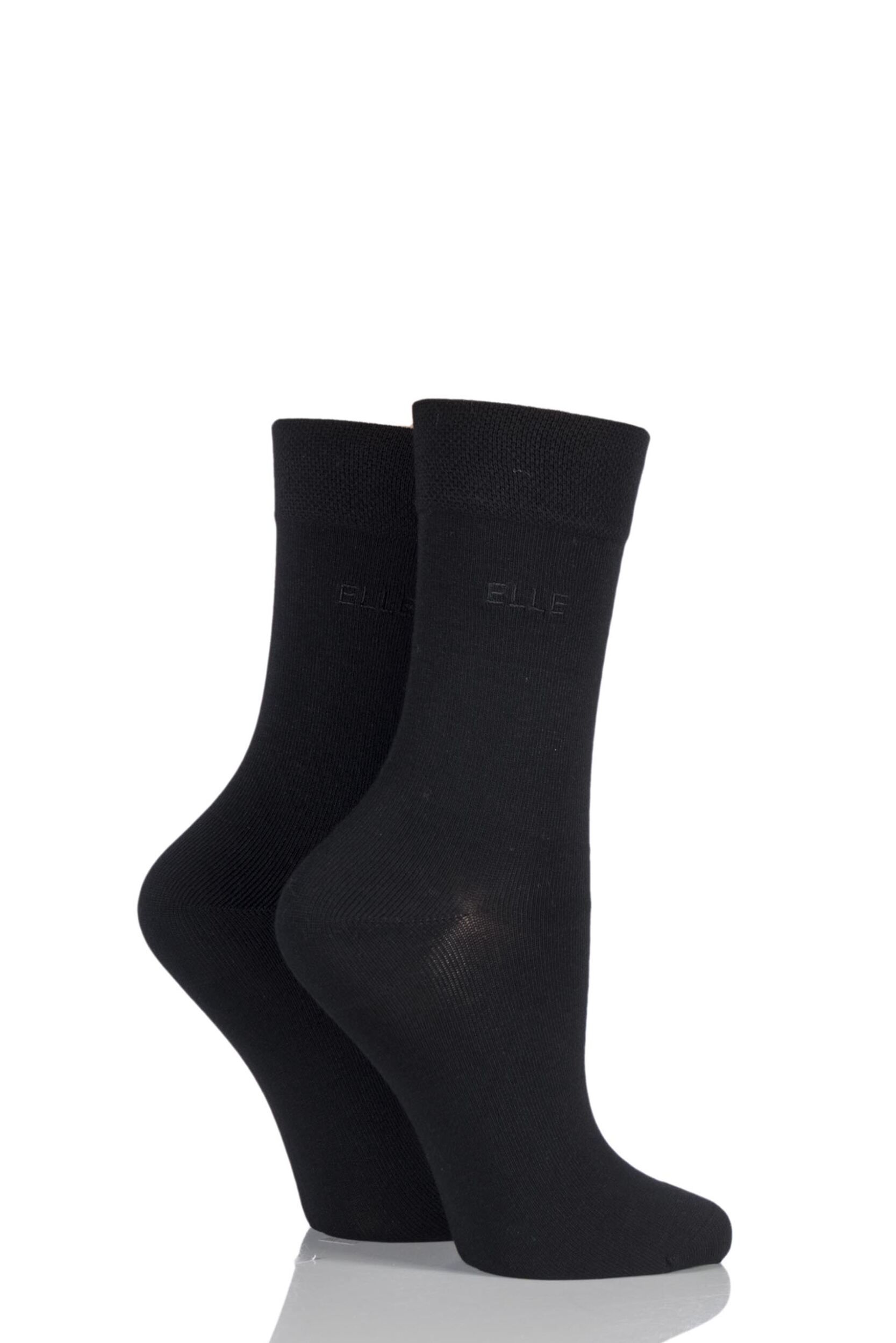 2 Pair Black Plain Bamboo Fibre Socks Ladies 4-8 Ladies - Elle