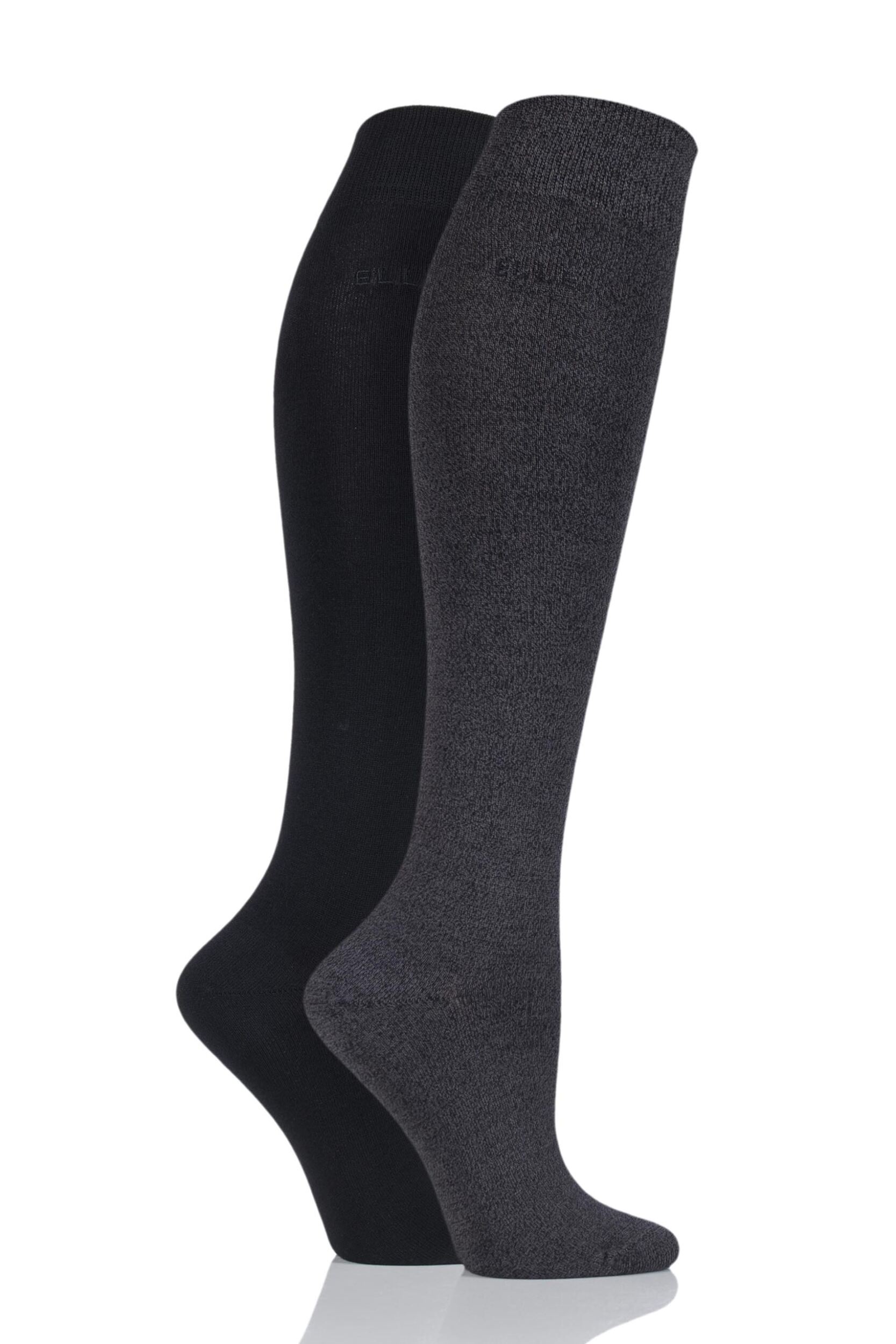 2 Pair Grey Plain Bamboo Knee Highs Ladies 4-8 Ladies - Elle