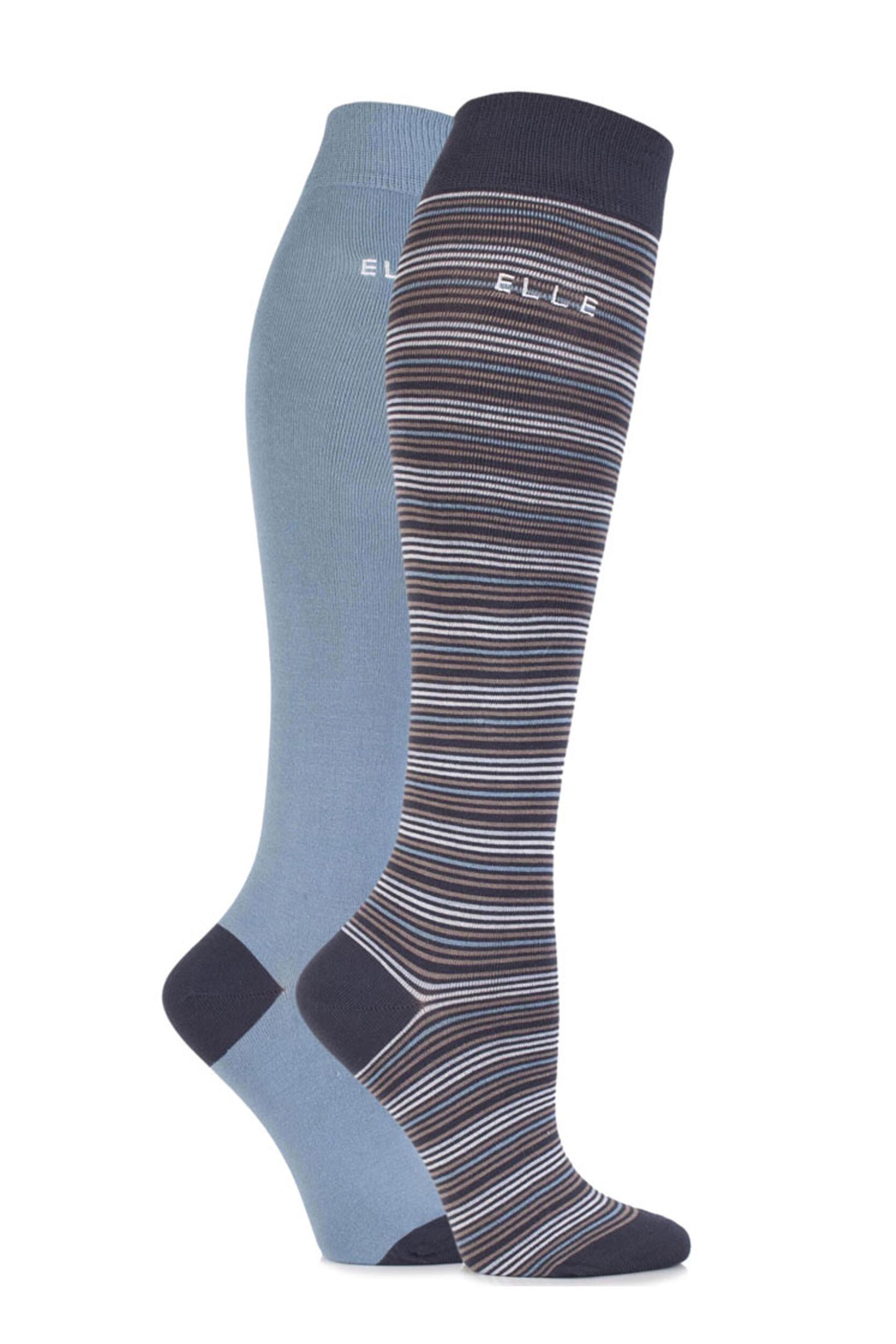 Ladies 2 Pair Elle Bamboo Striped and Plain Knee High Socks | eBay