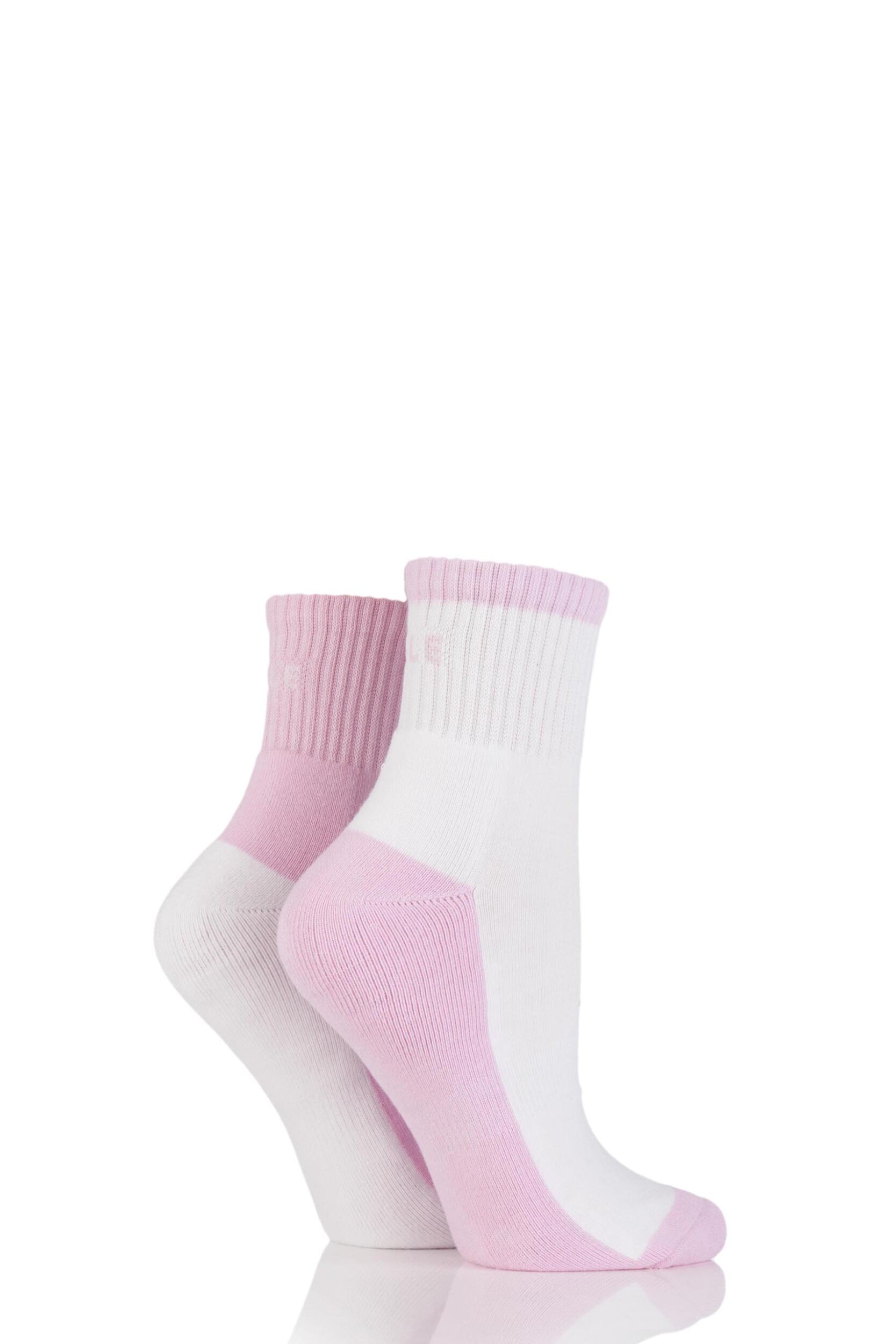 2 Pair Fresh Pink Sports Cushioned Ankle Socks Ladies 4-8 Ladies - Elle