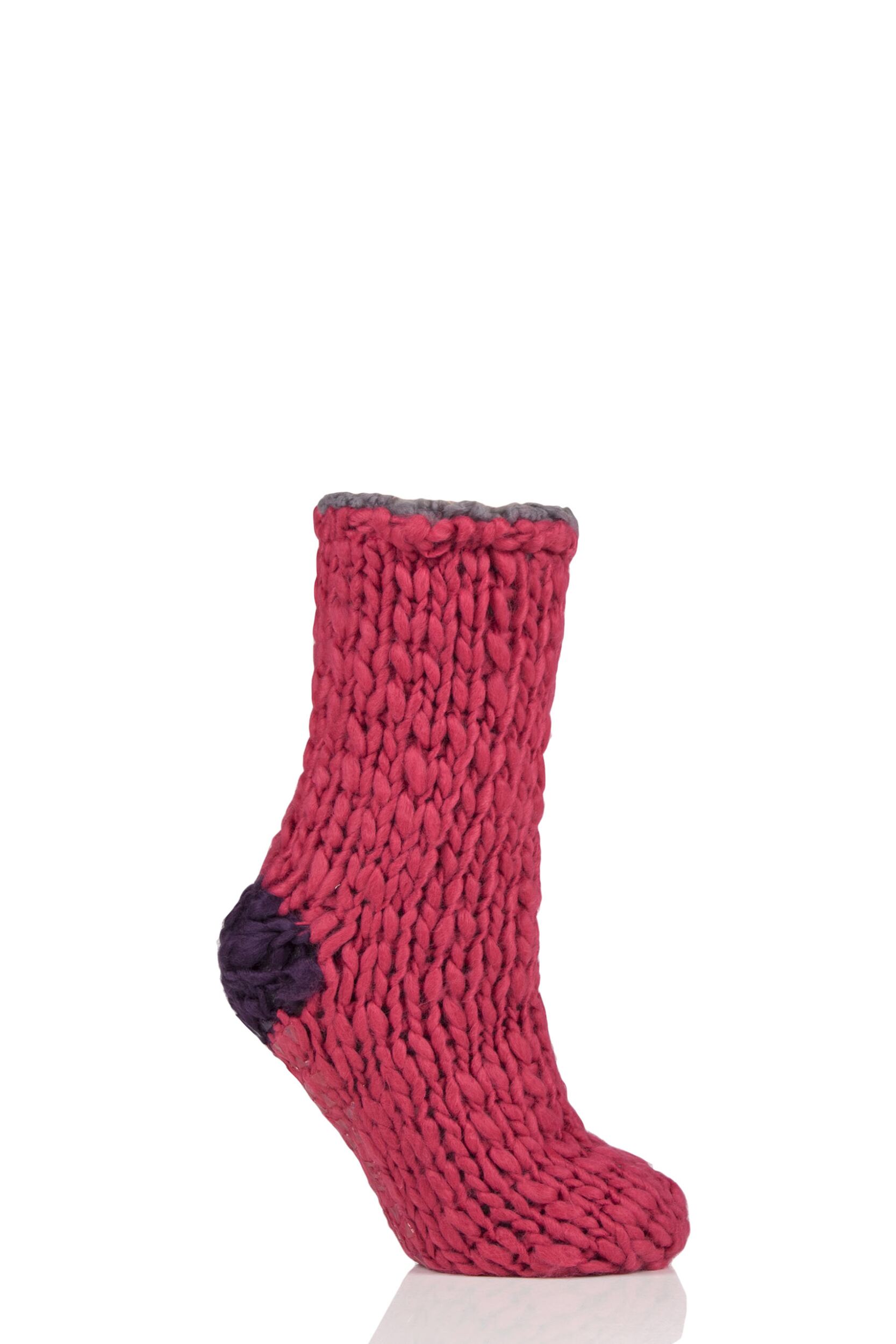 Women's 1 Pair Elle Soft Hand Knitted Slipper Socks Winter Berry 4-8 Ladies