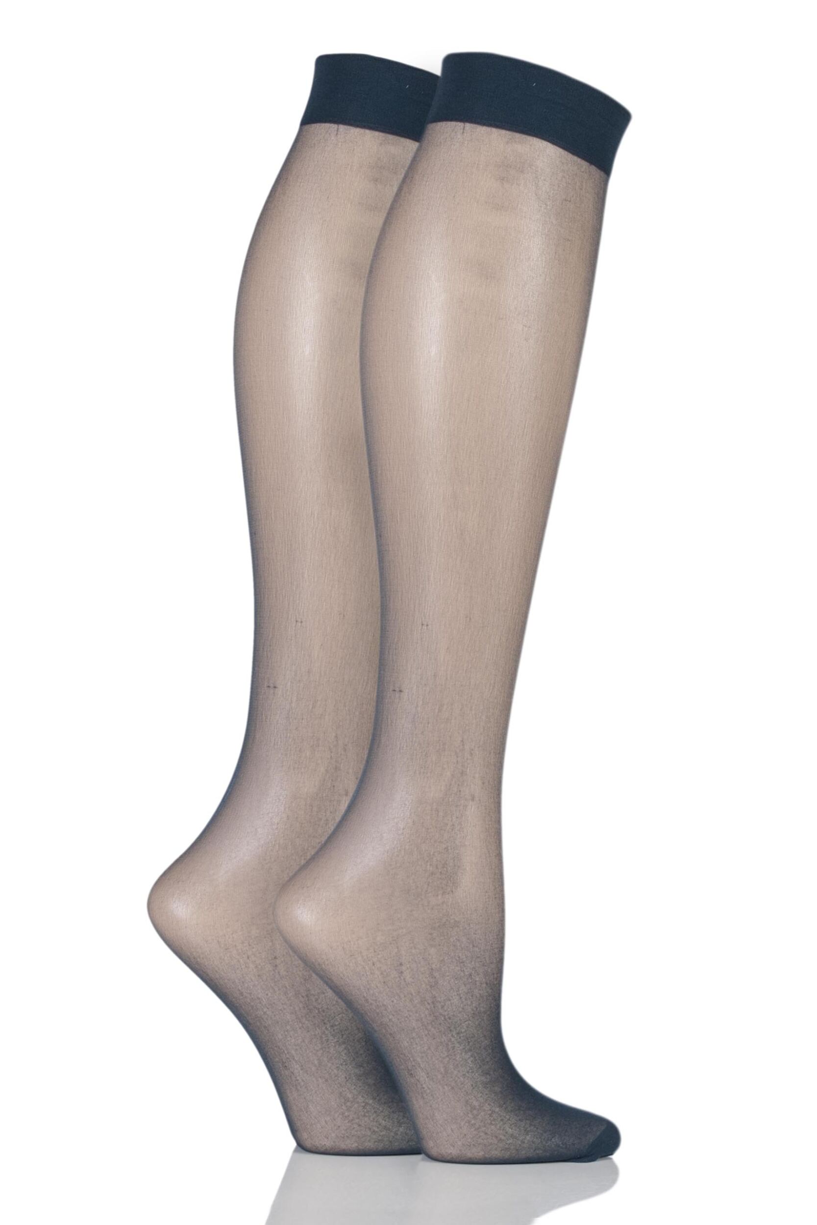 Image of Ladies 2 Pair Elle 15 Denier Knee Highs With Comfort Cuff