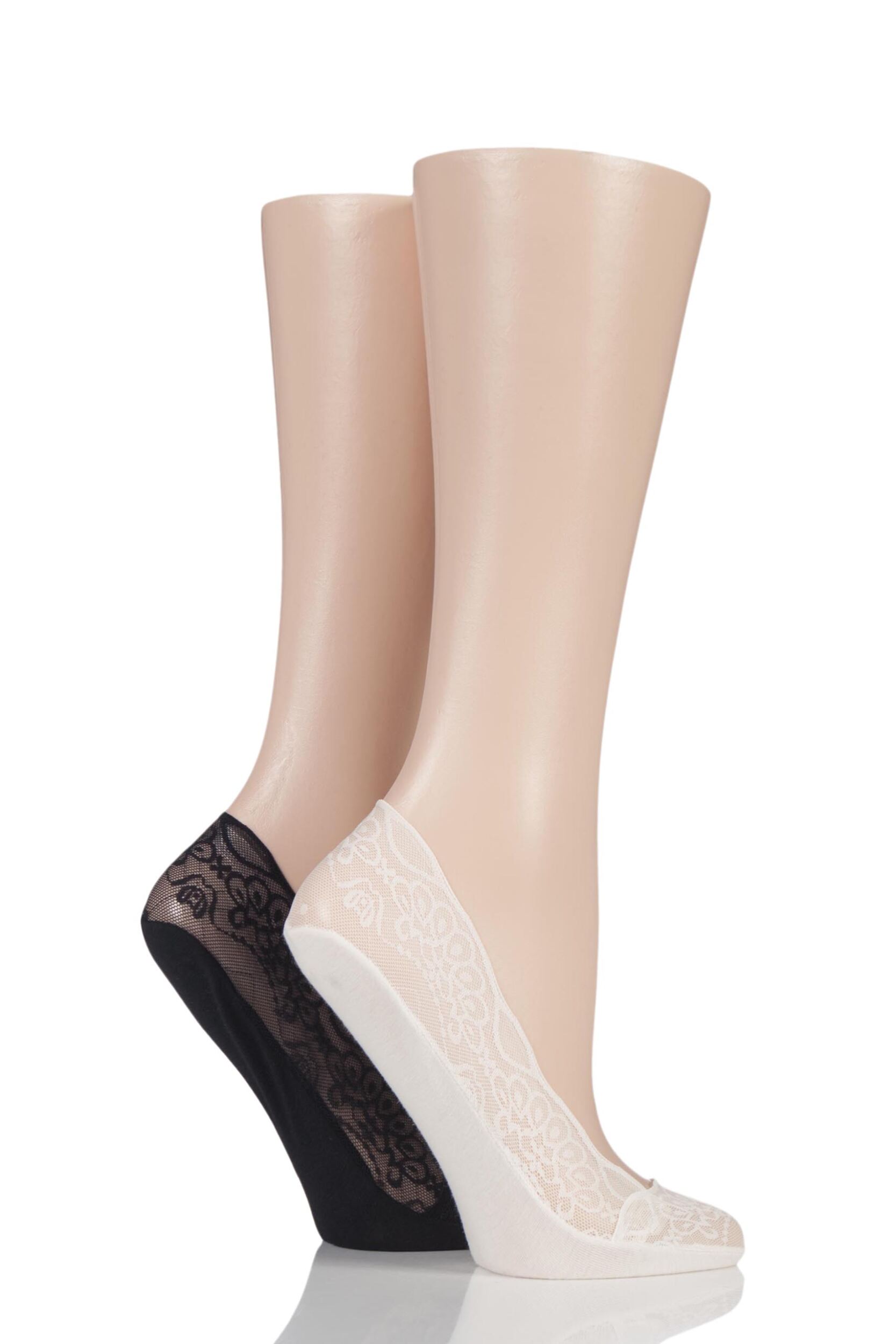 Image of Ladies 2 Pair Elle Lace Shoe Liner Socks with Grip