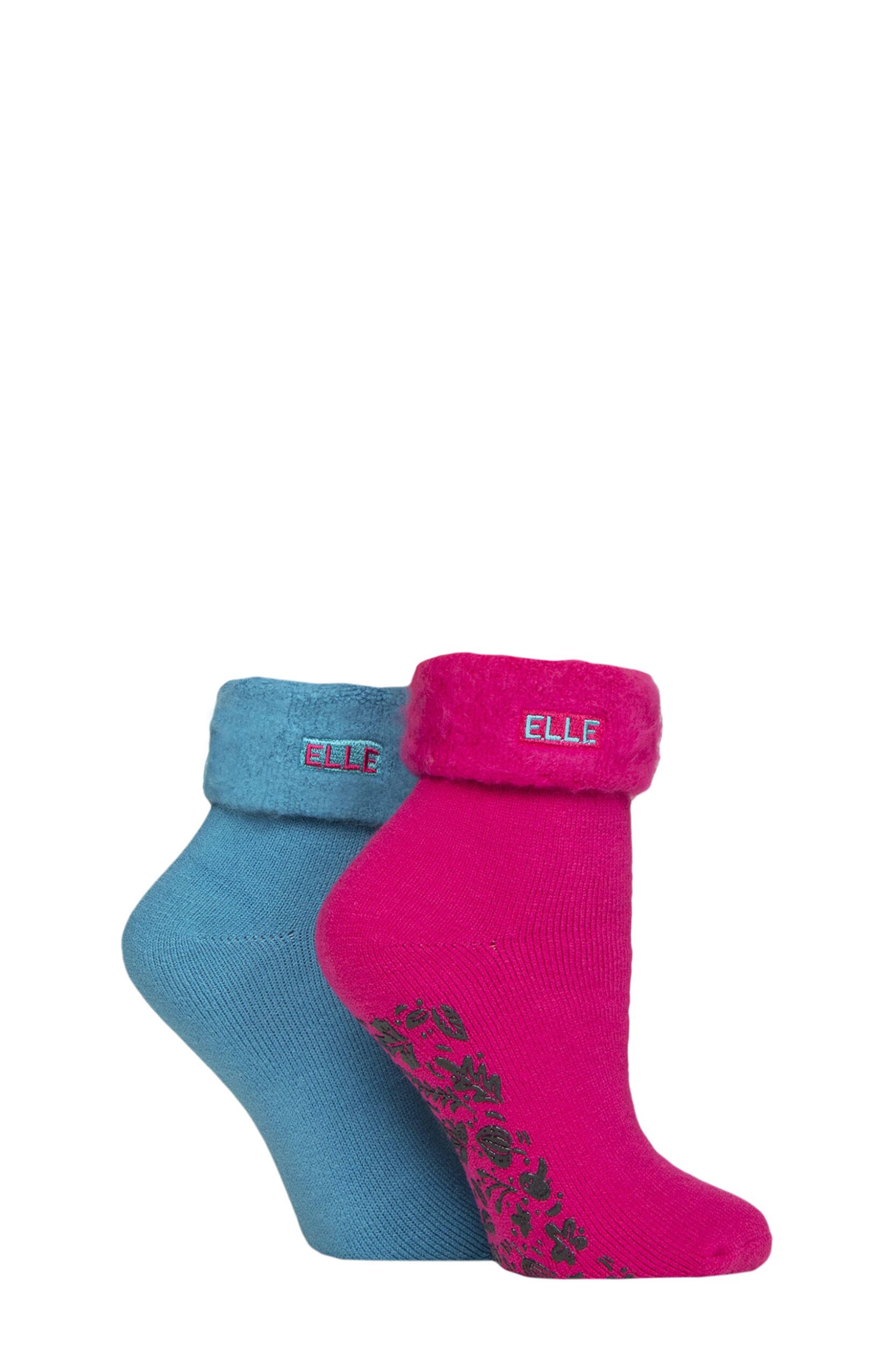 Women's 2 Pair Elle Thermal Bed and Slipper Socks Fuschia / Blue 4-8