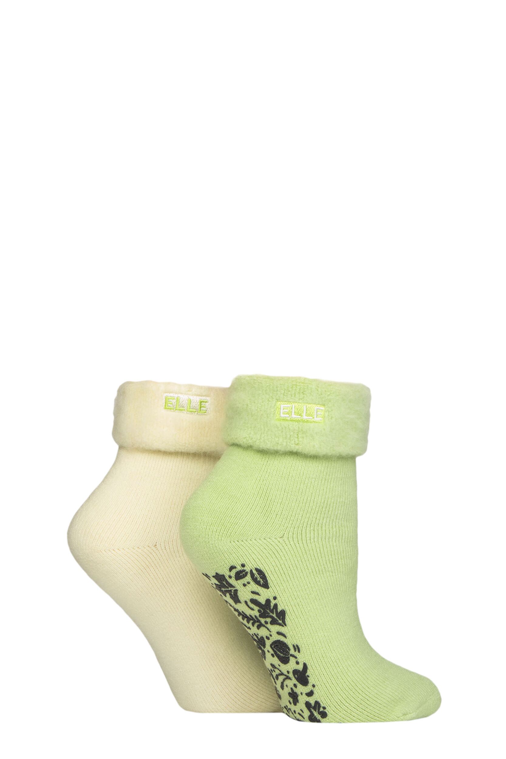 Women's 2 Pair Elle Thermal Bed and Slipper Socks Light Pine 4-8