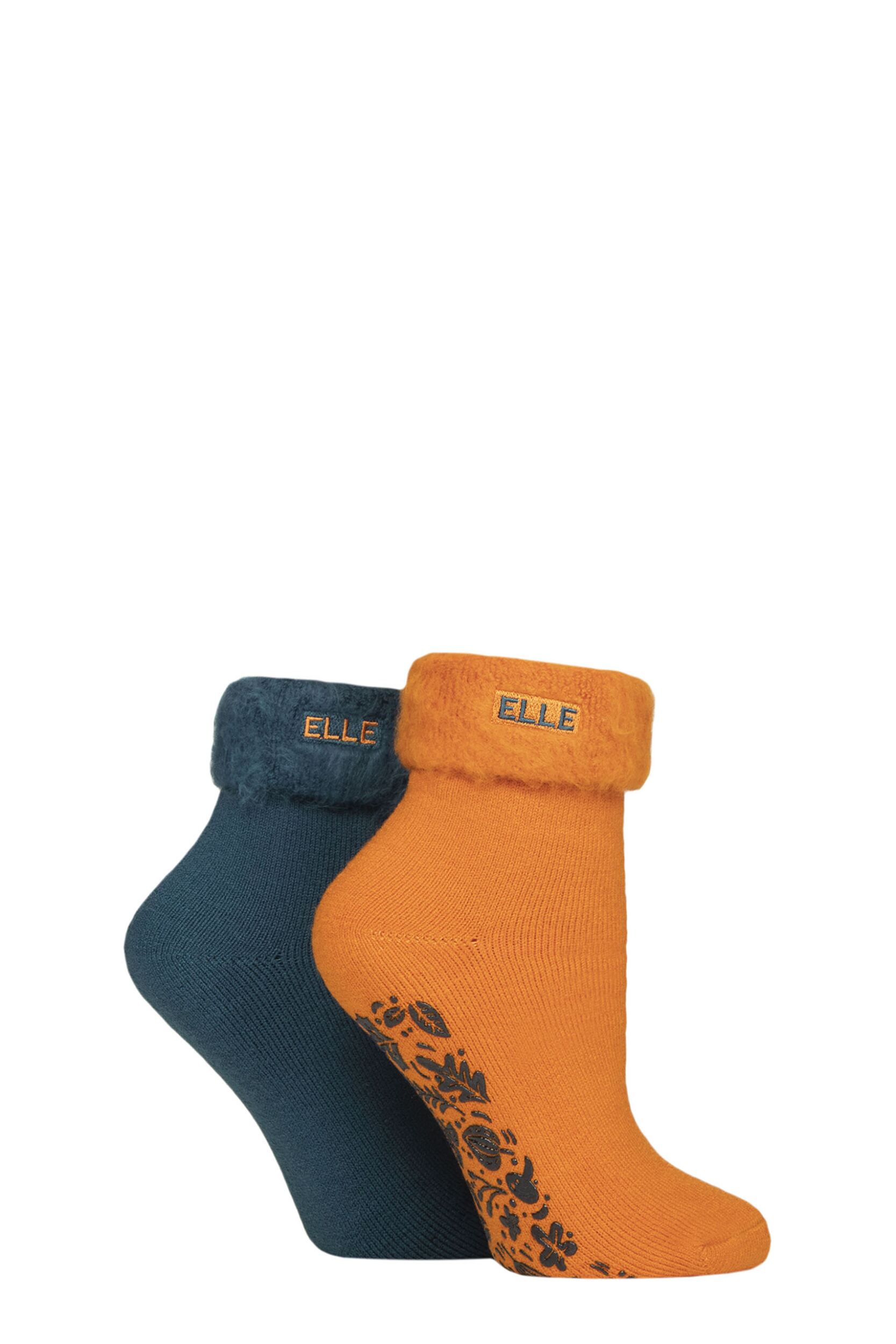 Women's 2 Pair Elle Thermal Bed and Slipper Socks Marmalade 4-8