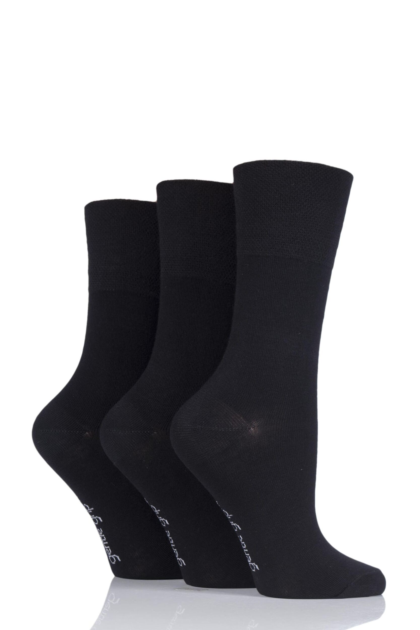 3 Pair Black Plain Bamboo Socks Ladies 4-8 Ladies - Gentle Grip