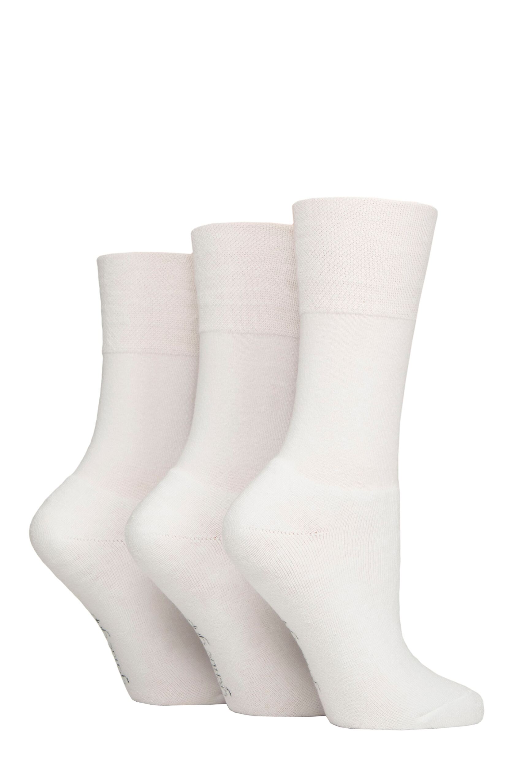 Women's 3 Pair SOCKSHOP Gentle Grip Cotton Cushioned Foot Sports Socks White 4-8