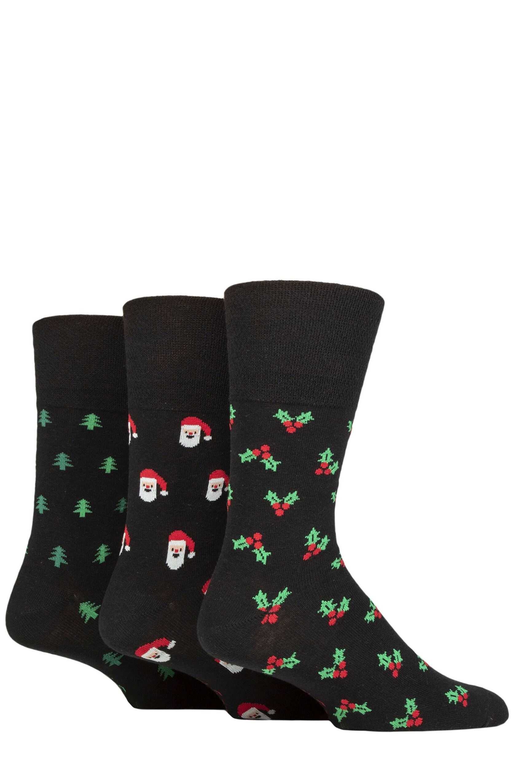 Mens 3 Pair SOCKSHOP Gentle Grip Cotton Christmas Socks Christmas Cheer 6-11