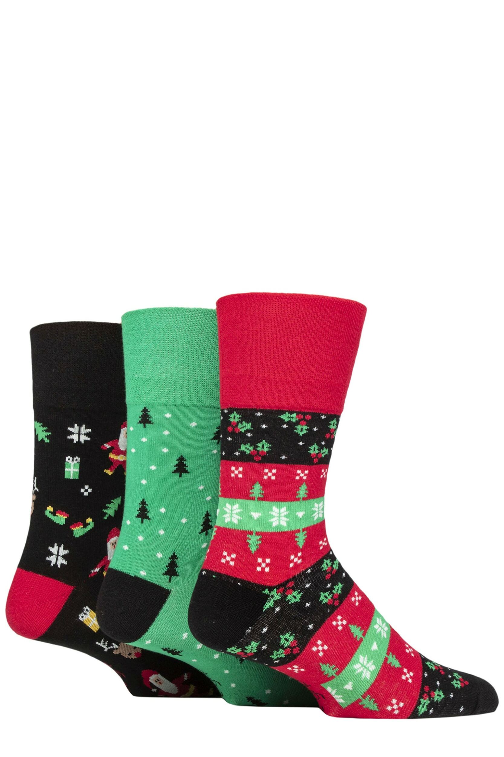 Mens 3 Pair SOCKSHOP Gentle Grip Cotton Christmas Socks Ho, Ho, Ho! 6-11