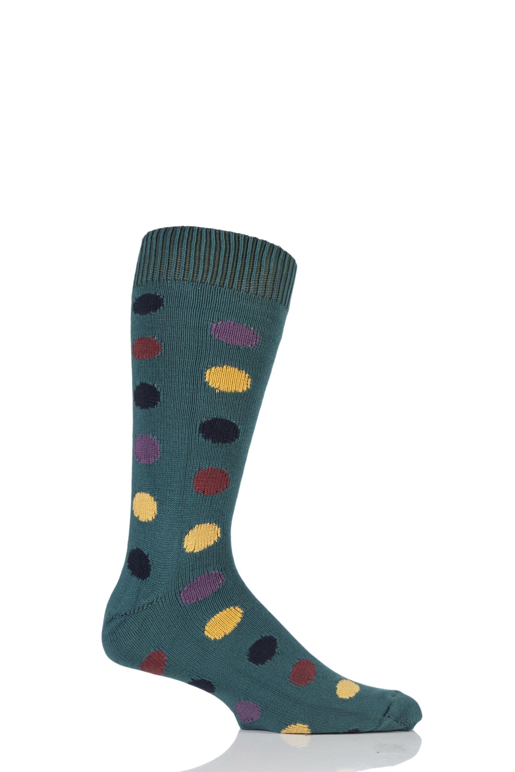 1 Pair Rich Green / Multi of London Spotty Cotton Socks Men's 12-14 Mens - SOCKSHOP of London