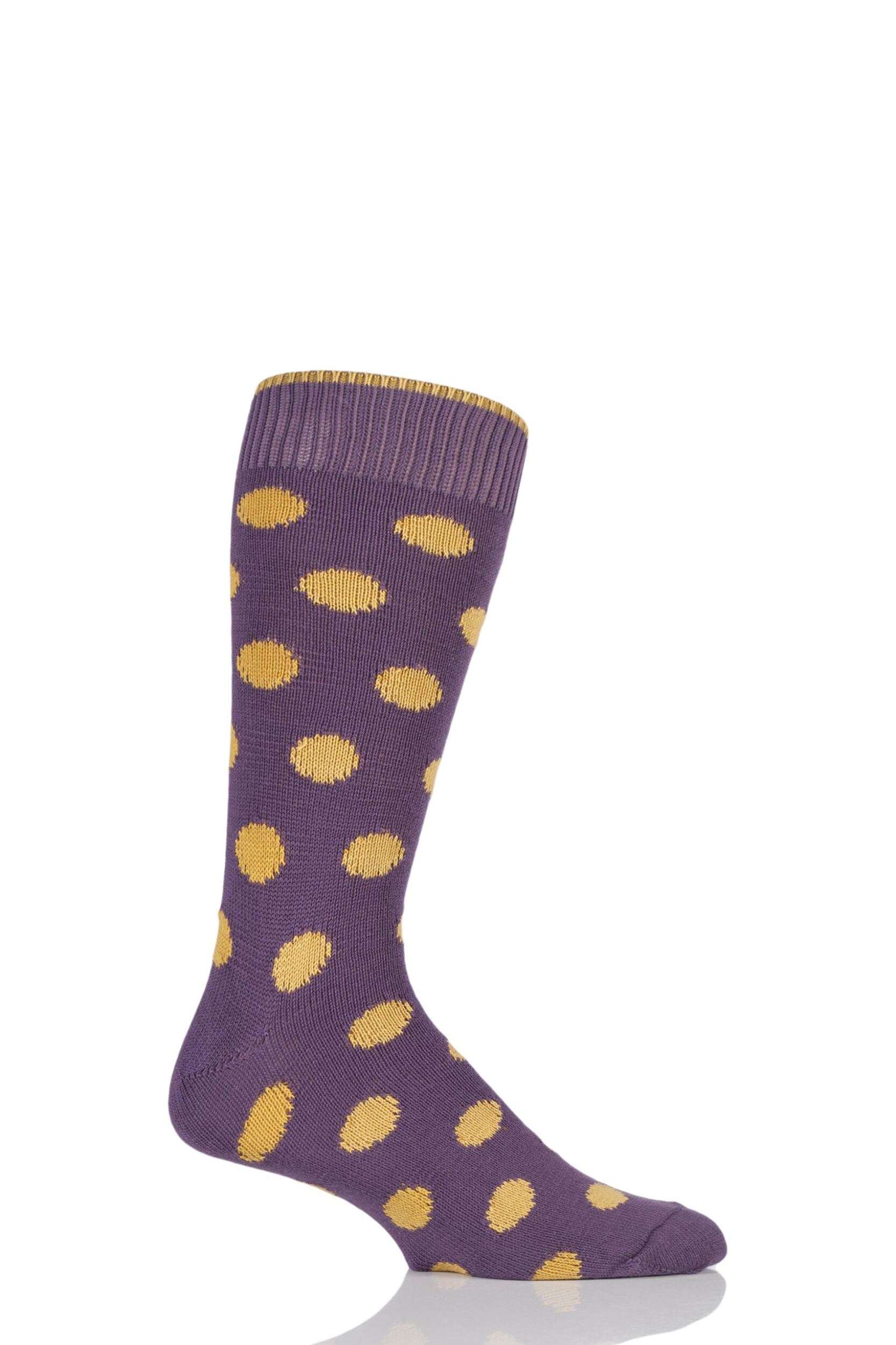 1 Pair Raisin / Inca of London Spotty Cotton Socks Men's 12-14 Mens - SOCKSHOP of London