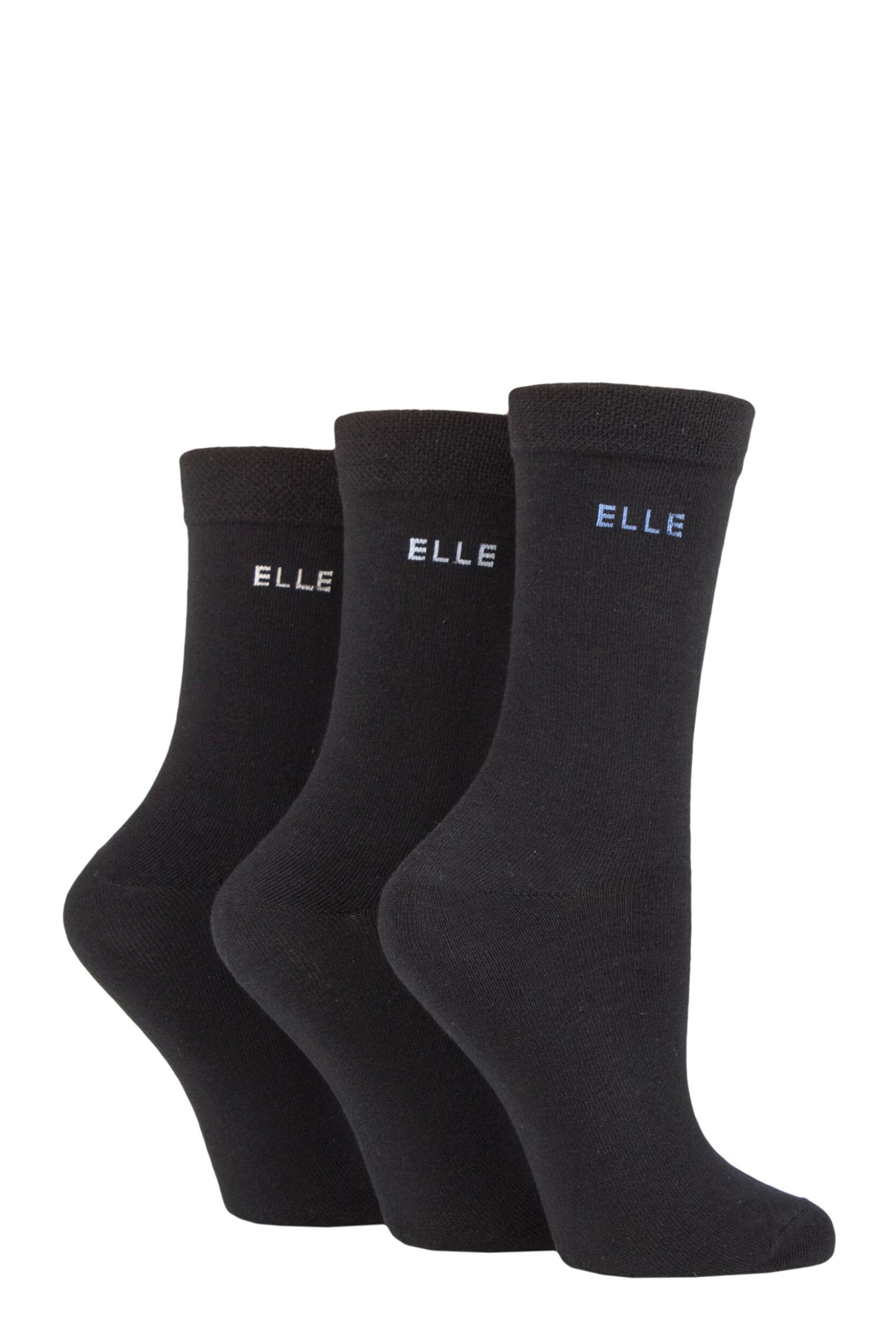 3 Pair Black Plain Comfort Cuff Cotton Socks with Hand Linked Toes Ladies 4-8 Ladies - Elle