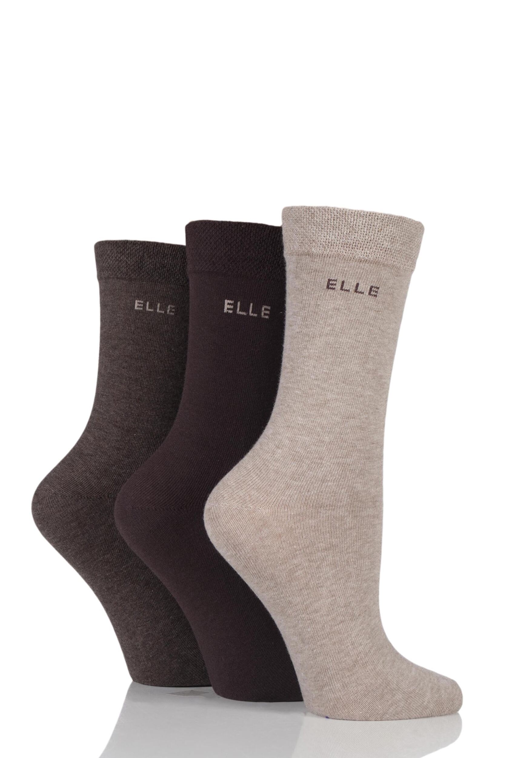 3 Pair Cocoa Plain Comfort Cuff Cotton Socks with Hand Linked Toes Ladies 4-8 Ladies - Elle