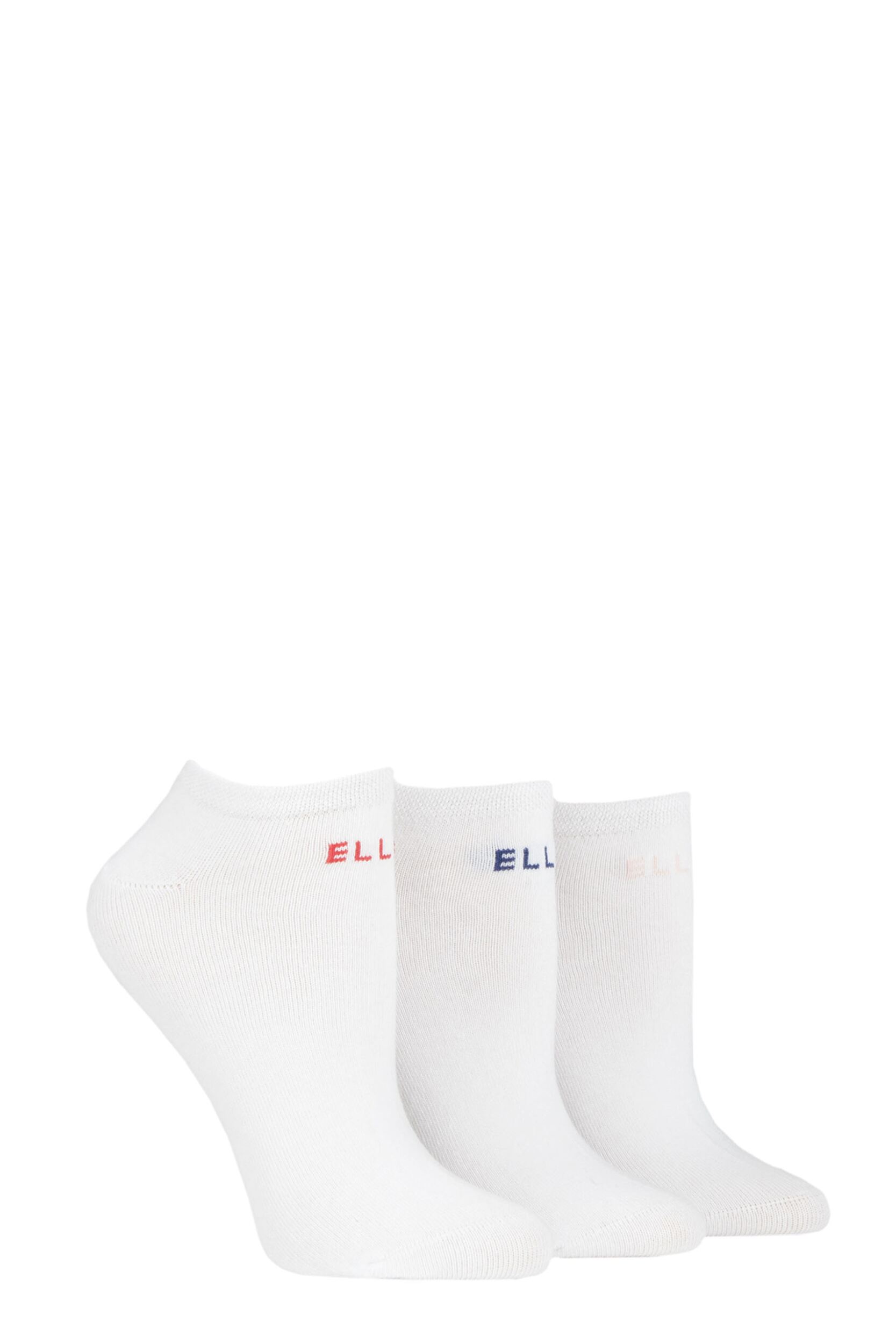 3 Pair White Plain Cotton No-Show Trainer Socks Ladies 4-8 Ladies - Elle