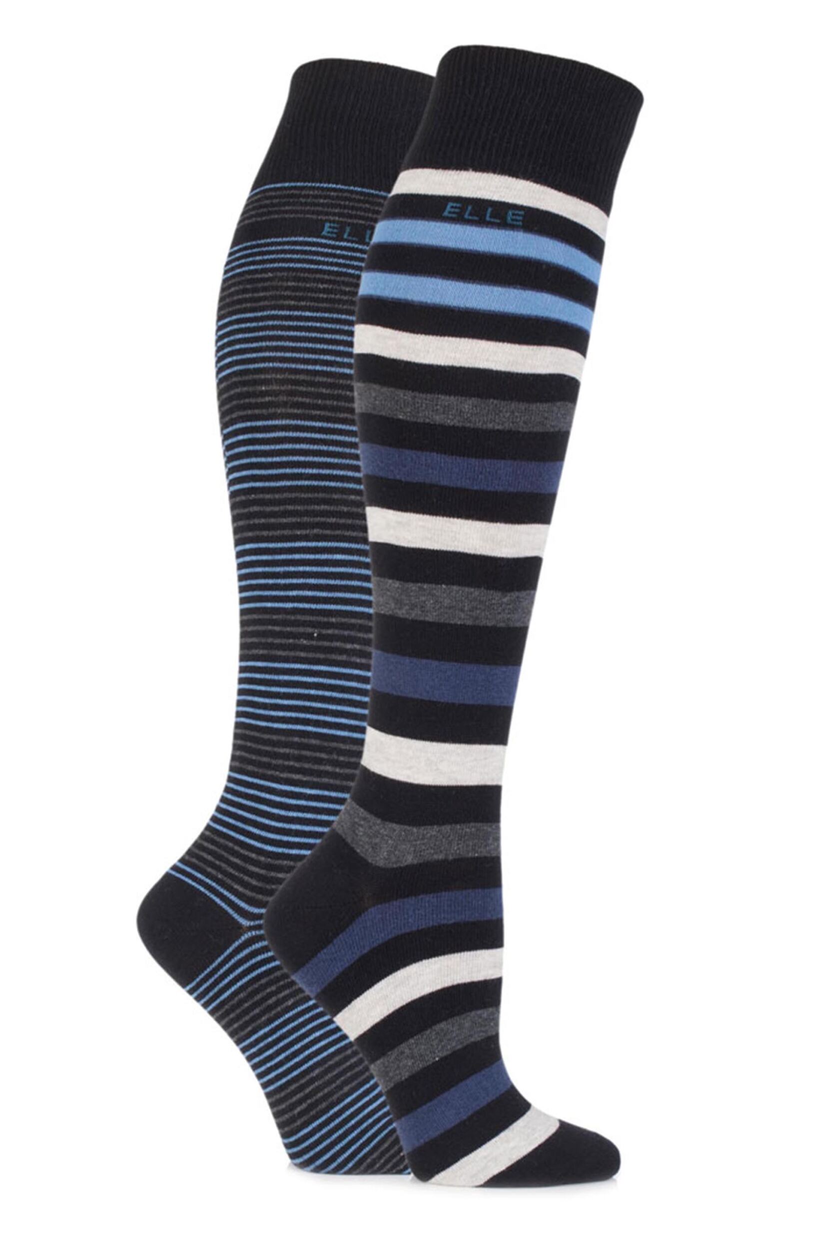 Ladies 2 Pair Elle Striped Cotton Knee High Socks | eBay