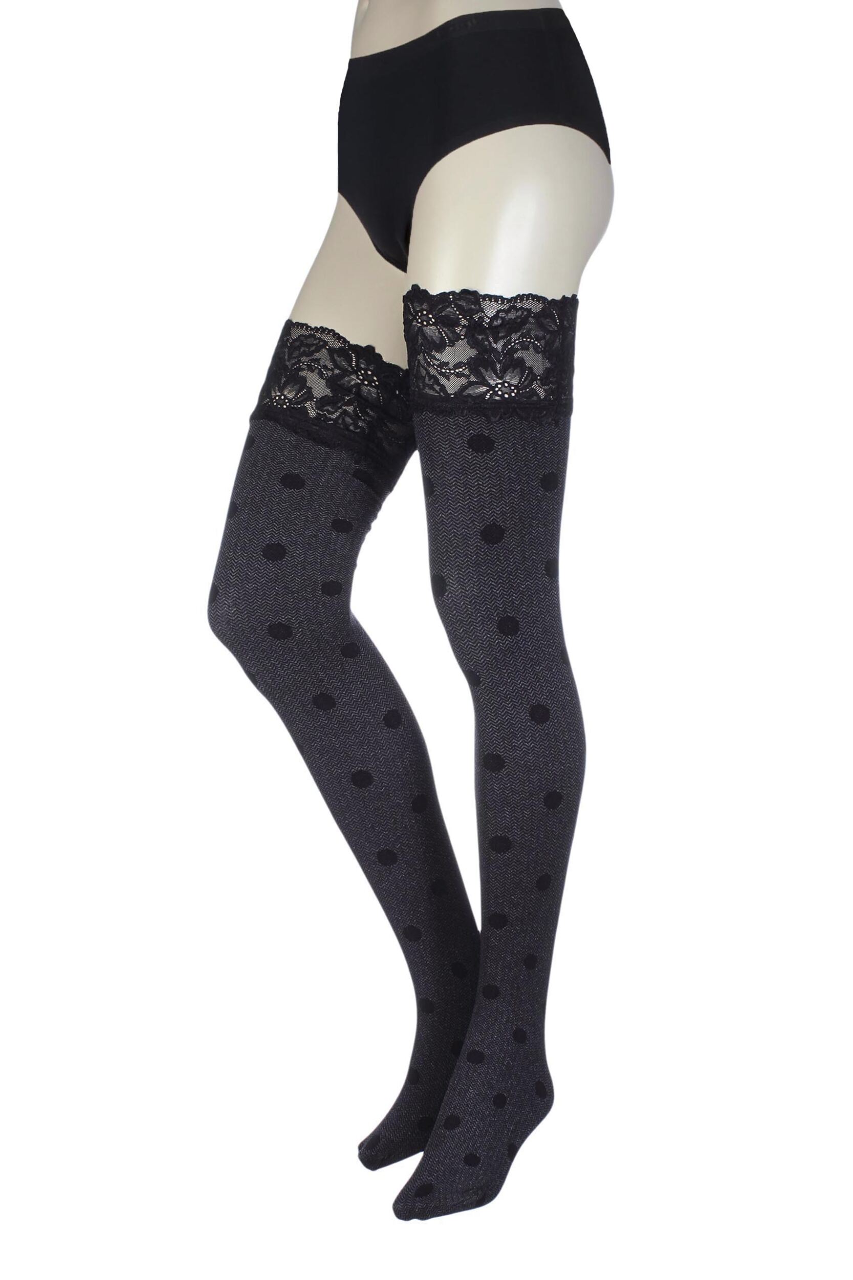 Image of Ladies 1 Pair Oroblu Adrienne Large Spot Opaque Lace Top Hold Ups