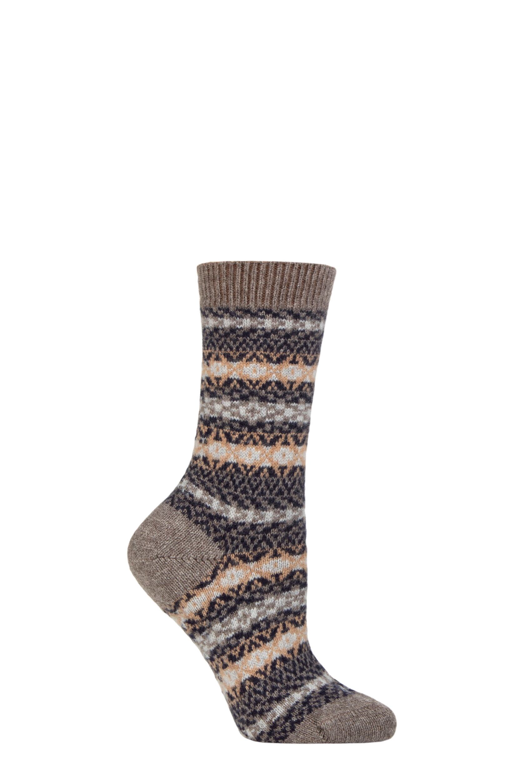 Women's 1 Pair Pantherella Skye 85% Cashmere Traditional Fair Isle Socks Mink Melange 4-7 Ladies