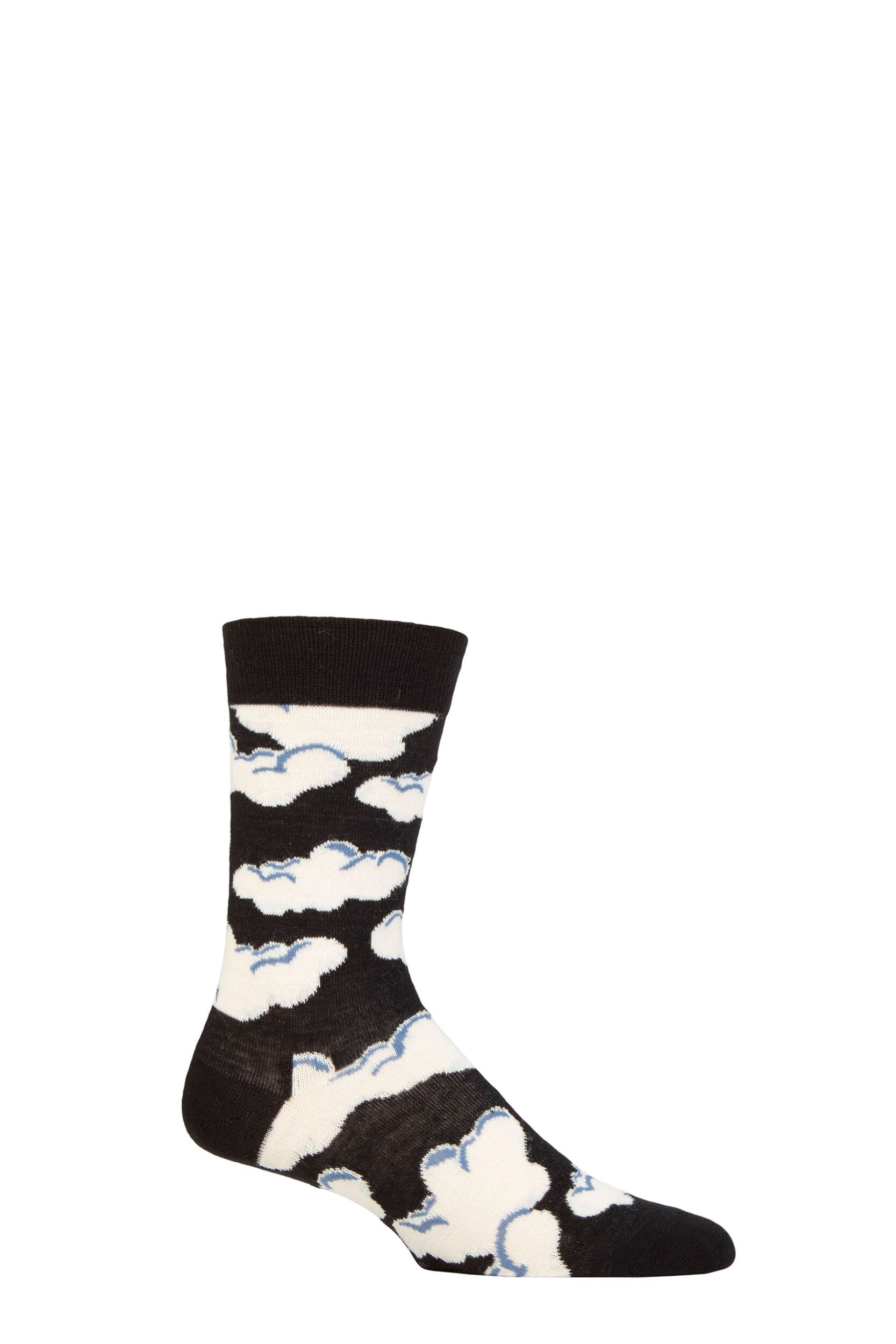 Mens and Women's 1 Pair Happy Socks Under the Clouds Wool Socks Black 4-7 Unisex