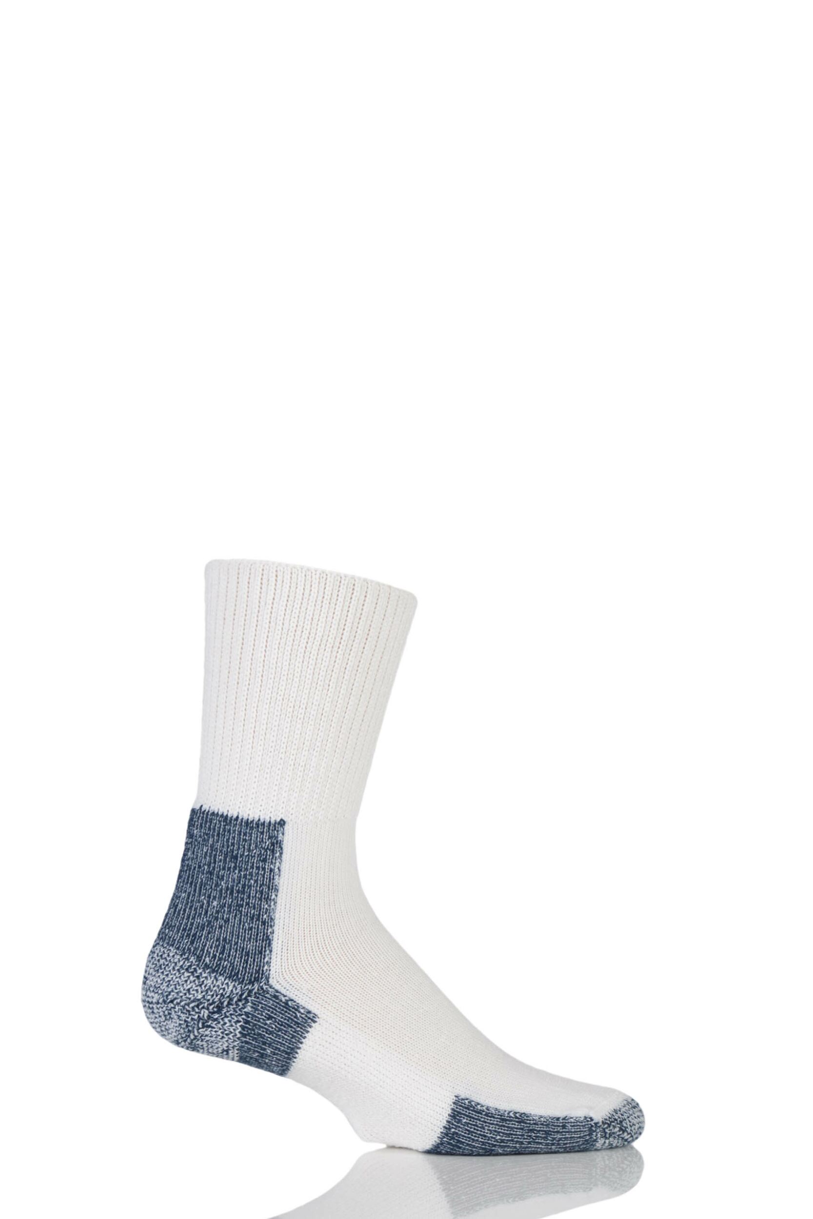 1 Pair White / Navy Running Crew Socks with Thick Cushion Men's 12.5-14 Unisex - Thorlos