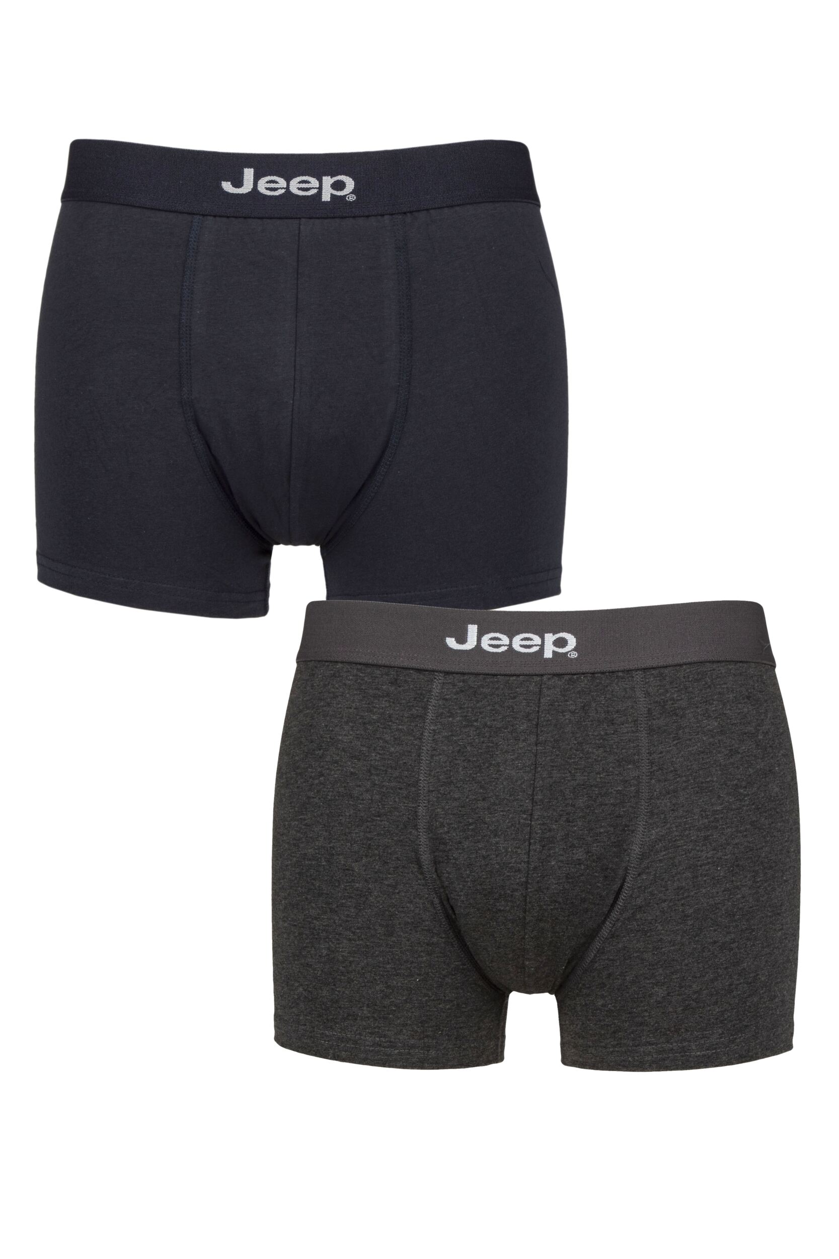 2 Pack Navy / Charcoal Cotton Plain Fitted Hipster Trunks Men's Extra Large - Jeep