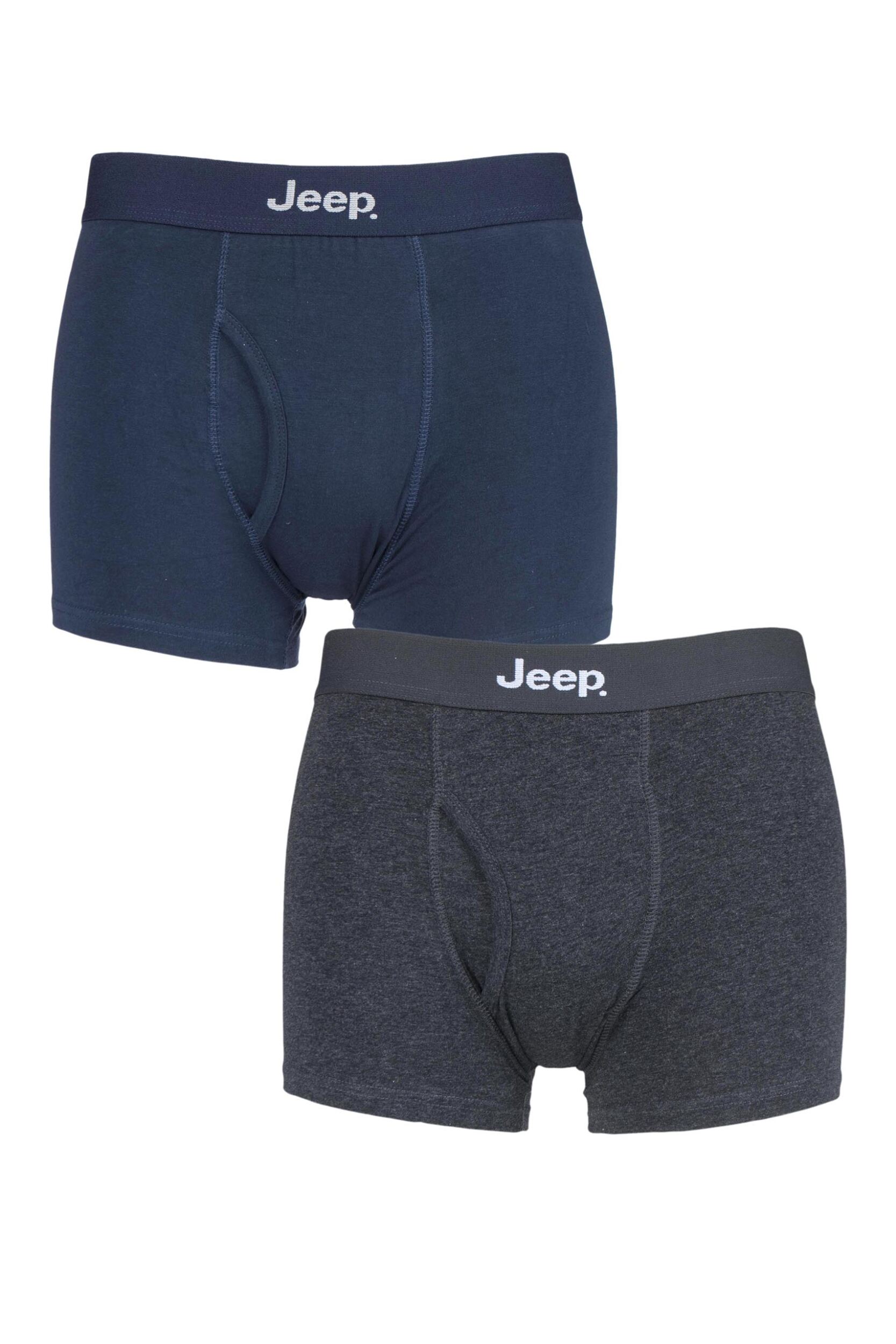 2 Pack Navy / Charcoal Cotton Plain Fitted Key Hole Trunk Boxer Shorts Men's Large - Jeep