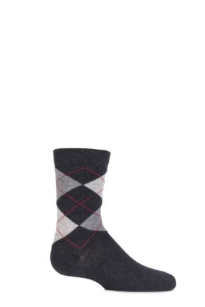 Boys and Girls 1 Pair Falke Cotton Argyle Socks Anthracite Melange 23-26