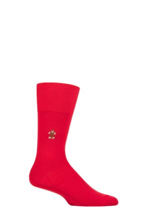 Mens 1 Pair Falke Airport Gingerbread Man Embroidered Wool Cotton Socks Scarlet 10-11 Mens