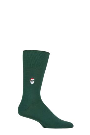 Mens 1 Pair Falke Airport Santa Clause Embroidered Wool Cotton Socks Hunter Green 5.5-6.5 Mens