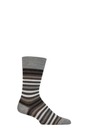 Mens 1 Pair Falke Tinted Stripe Wool Socks Asphalt Melange 11.5-14.5 Mens