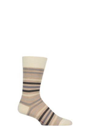 Mens 1 Pair Falke Tinted Stripe Wool Socks Cream 5.5-8 Mens